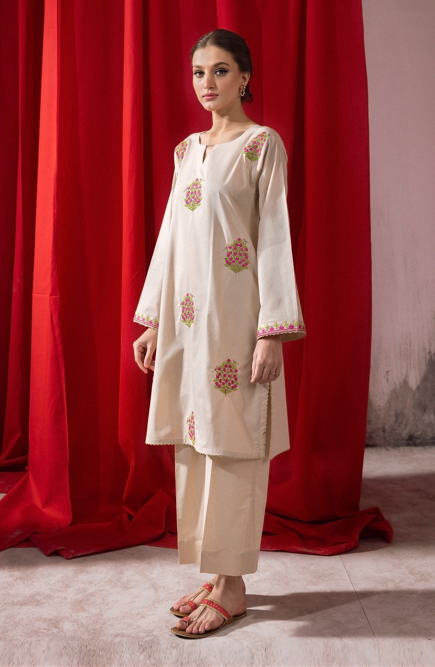 NHC-ST-23-027 BEIGE CAMBRIC  READY TO WEAR SHIRT PANTS