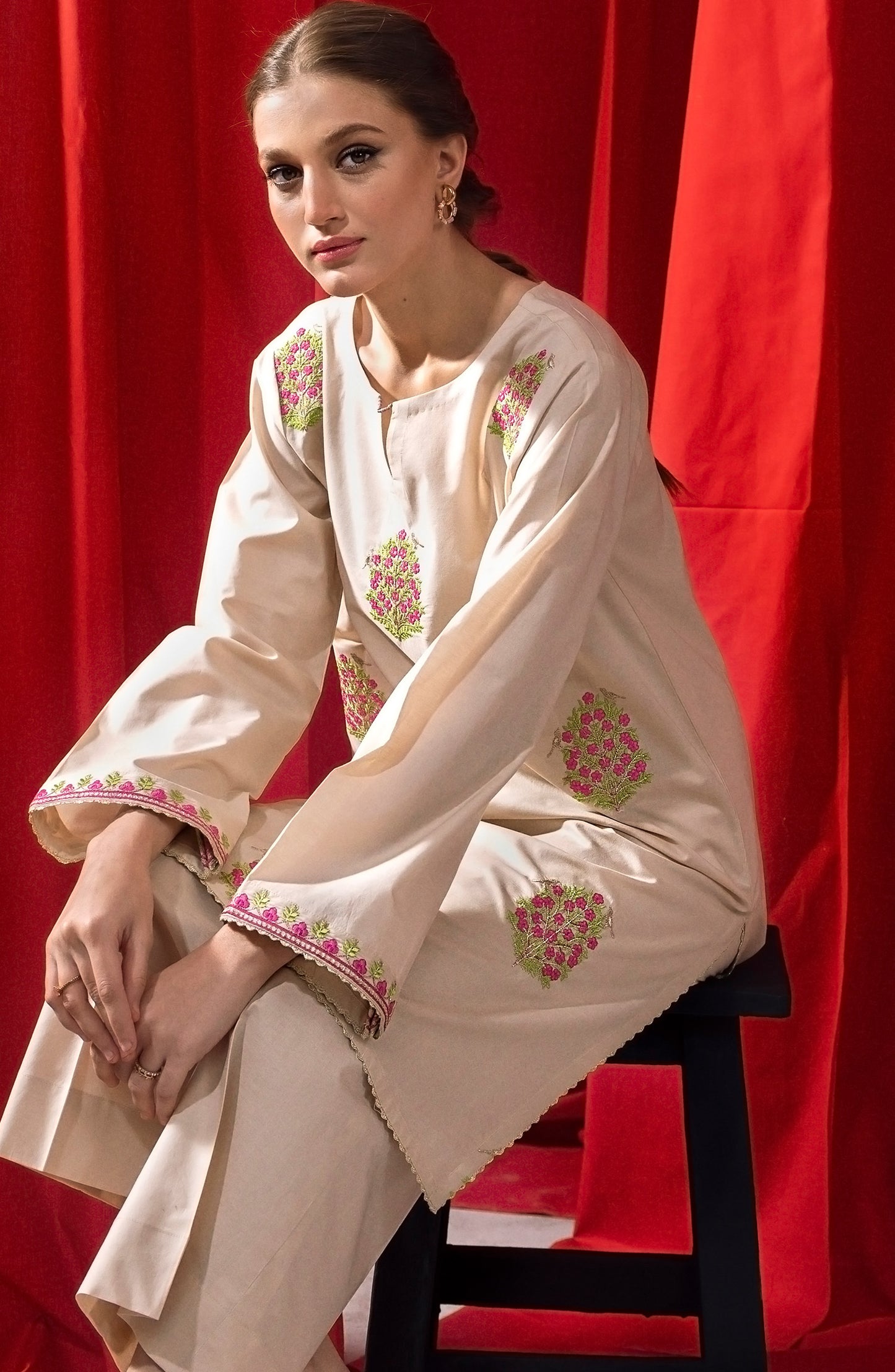 NHC-ST-23-027 BEIGE CAMBRIC  READY TO WEAR SHIRT PANTS