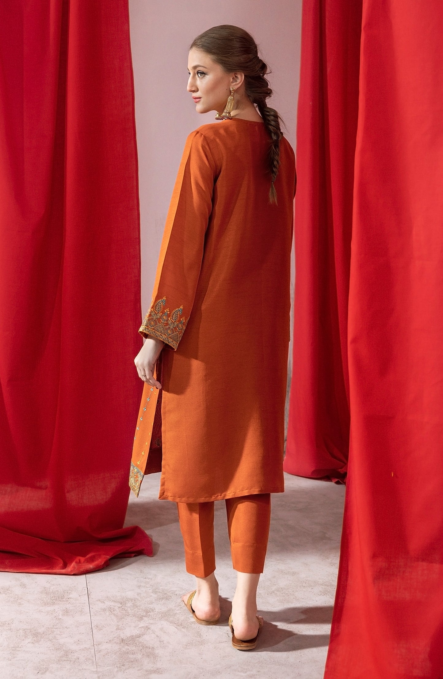 NHC-ST-23-025 RUST RAW SILK  READY TO WEAR SHIRT PANTS