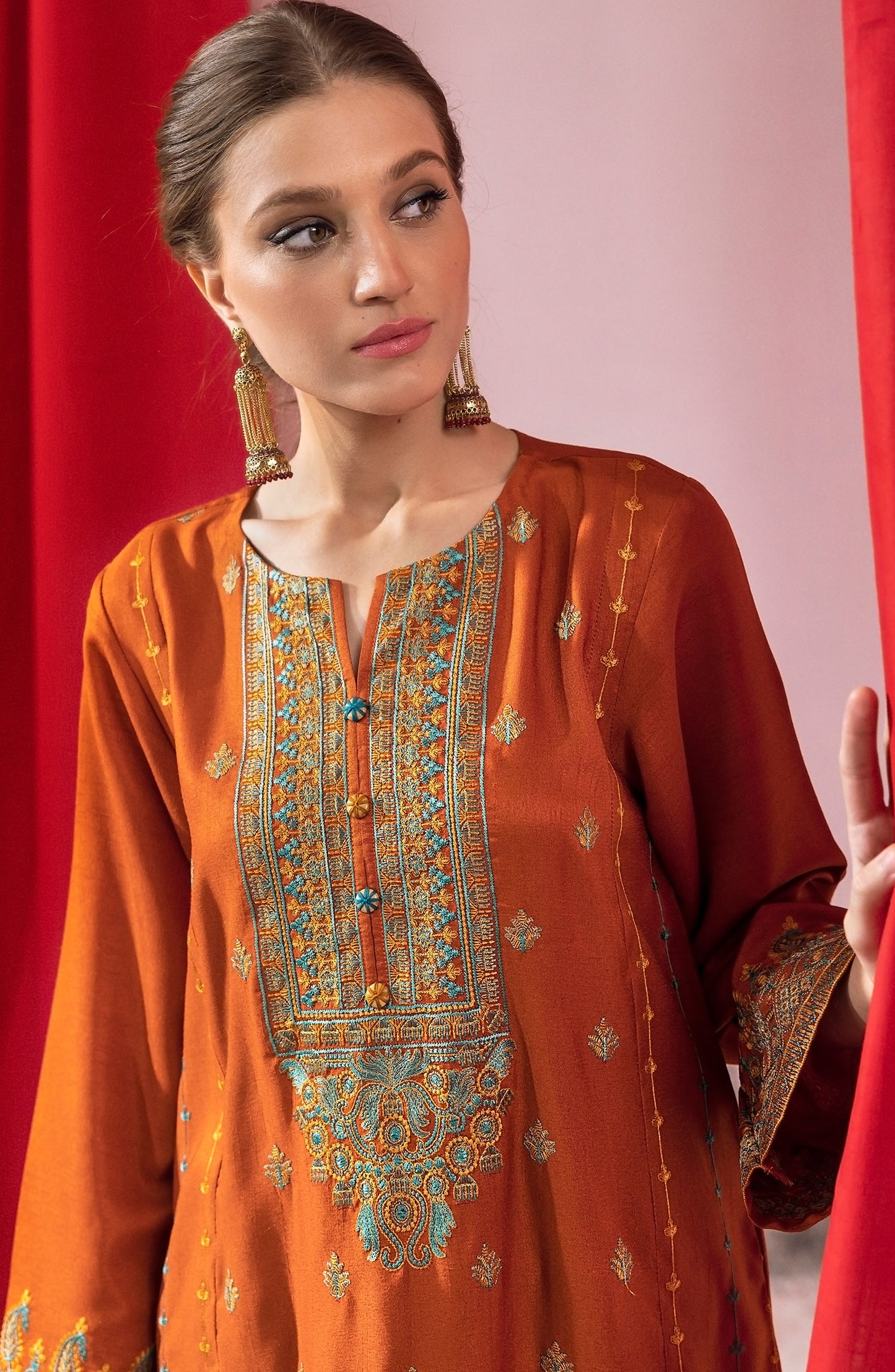 NHC-ST-23-025 RUST RAW SILK  READY TO WEAR SHIRT PANTS