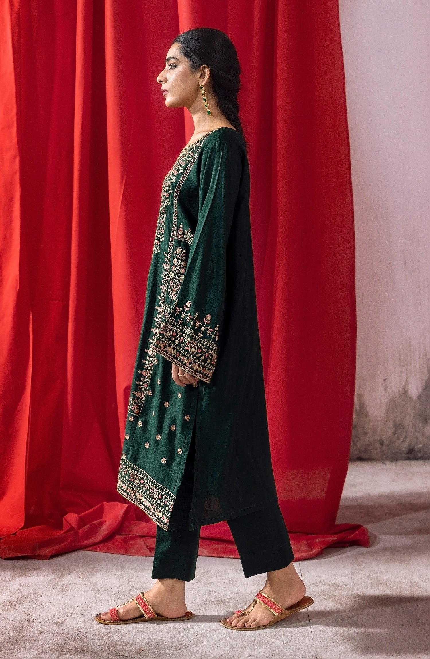 NHC-ST-23-024 GREEN RAW SILK  READY TO WEAR SHIRT PANTS