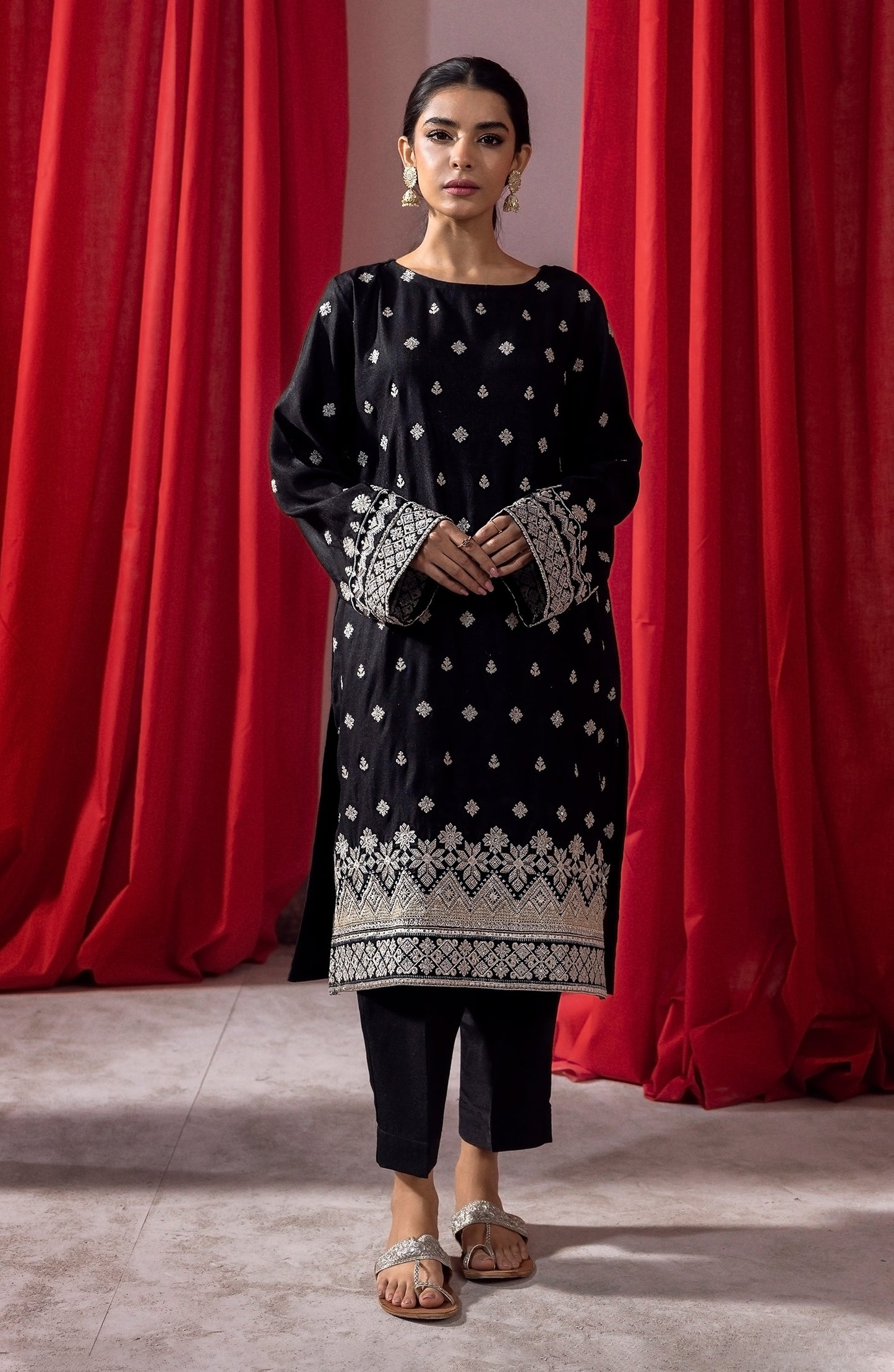 NHC-ST-23-001 BLACK RAW SILK  READY TO WEAR SHIRT PANTS