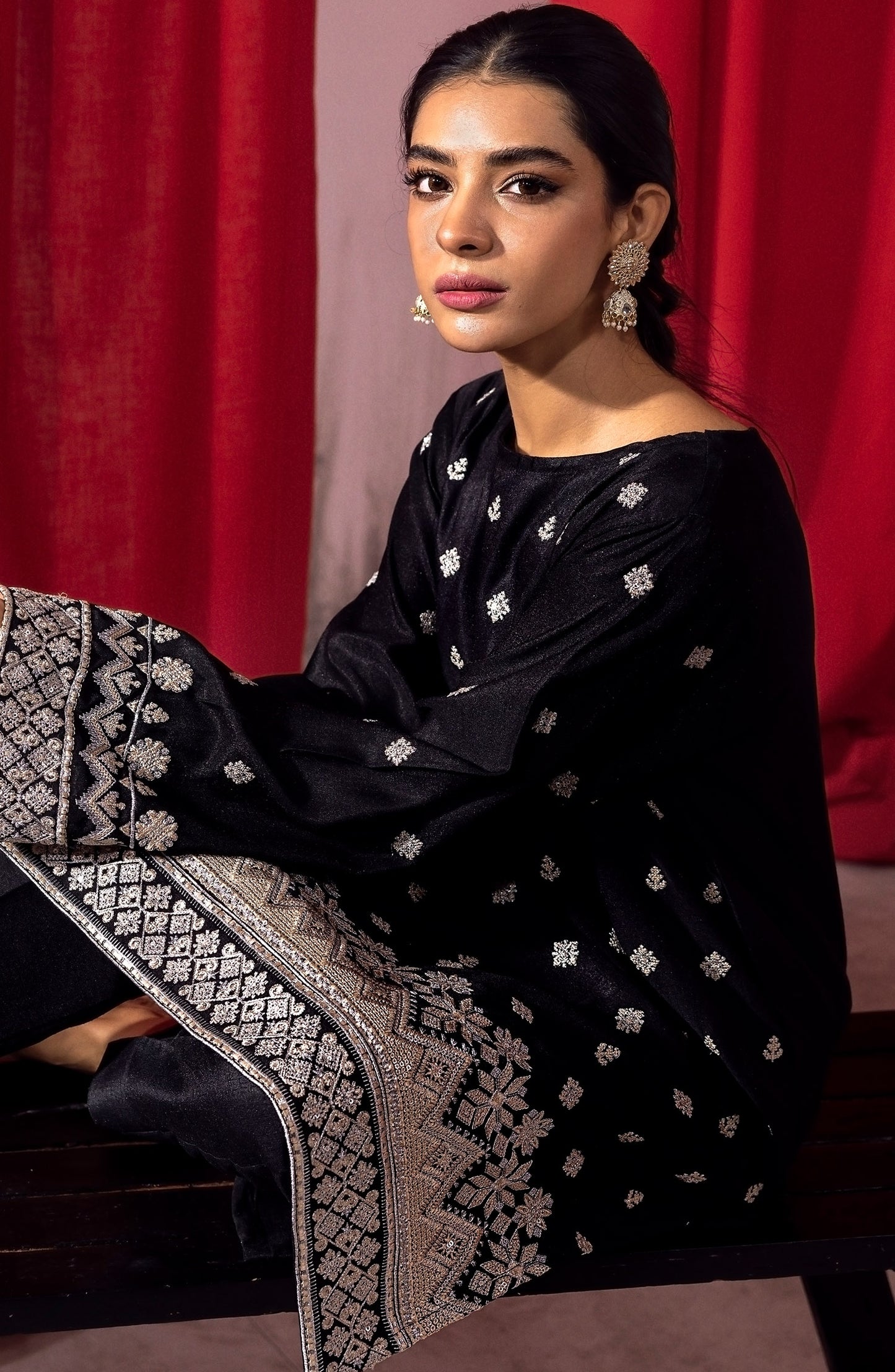 NHC-ST-23-001 BLACK RAW SILK  READY TO WEAR SHIRT PANTS
