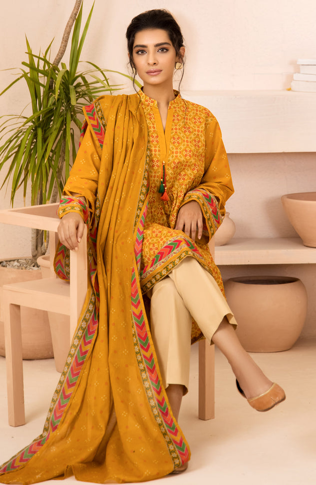 Unstitched 2 Piece Print Cambric Shirt and Lawn Dupatta