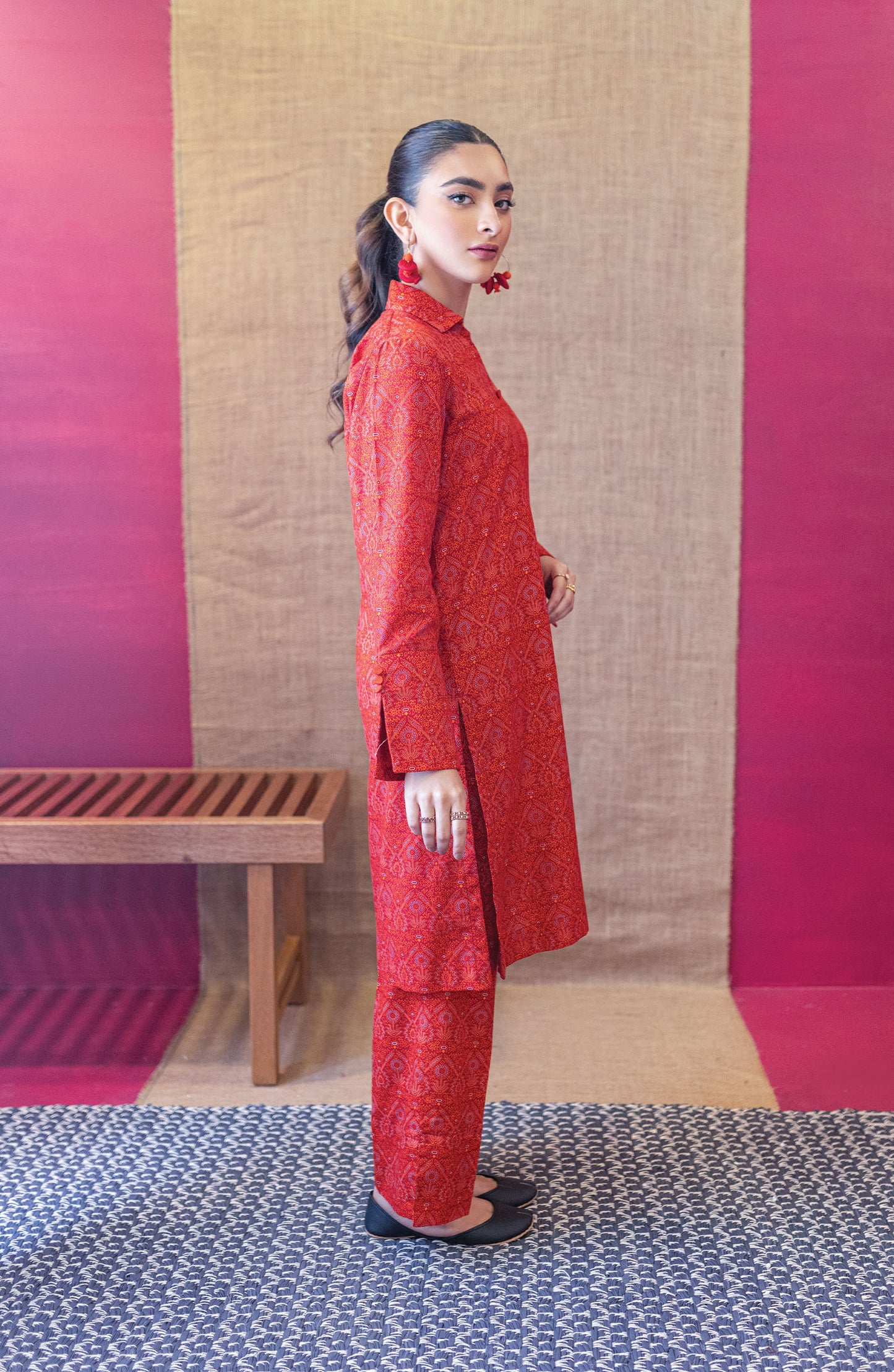 NRDS-22-084/U RED KHADDAR  UNSTITCHED SHIRT PANTS