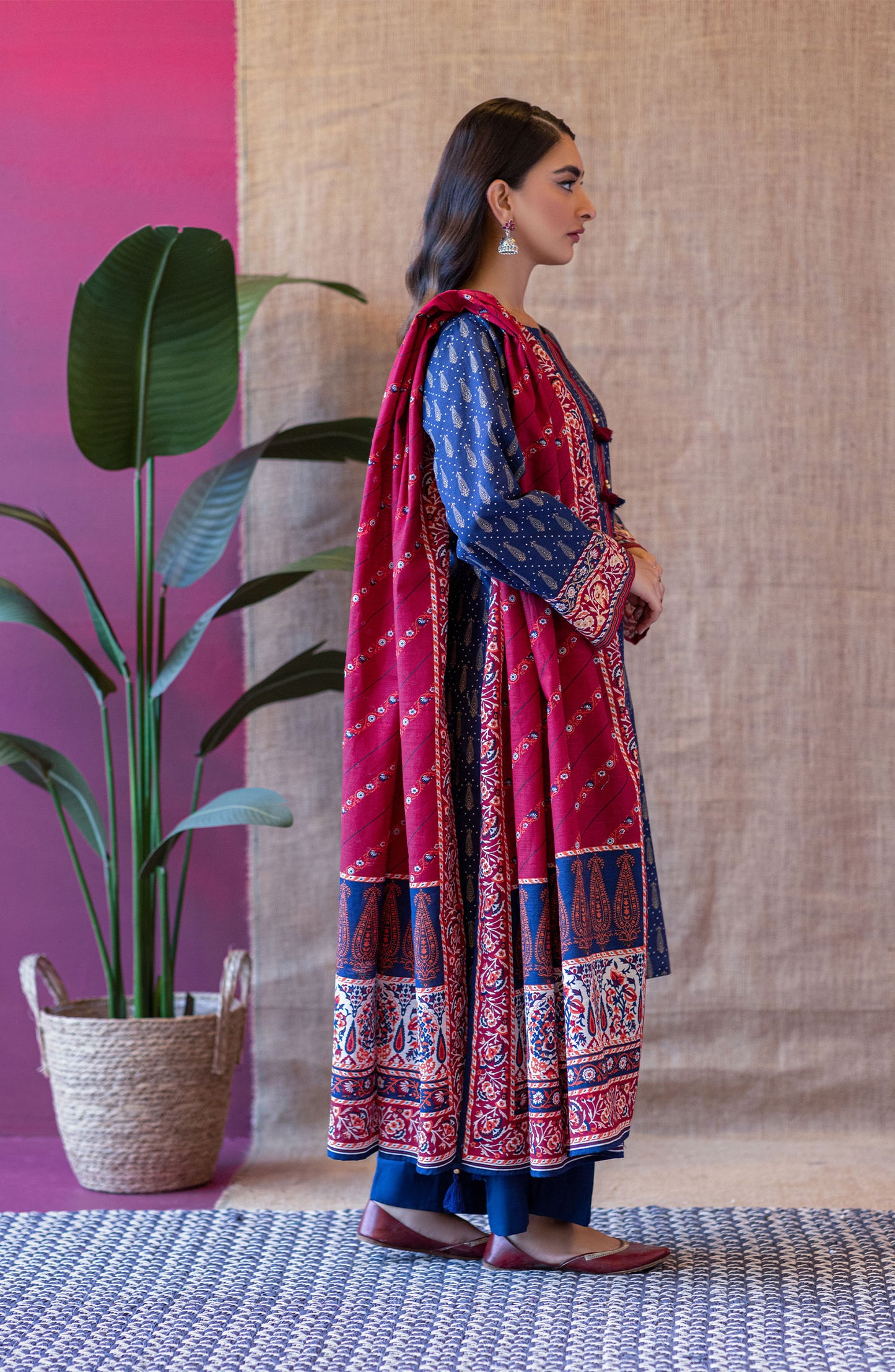 OTL-22-057/U Blue KHADDAR  UNSTITCHED SHIRT DUPATTA PANTS