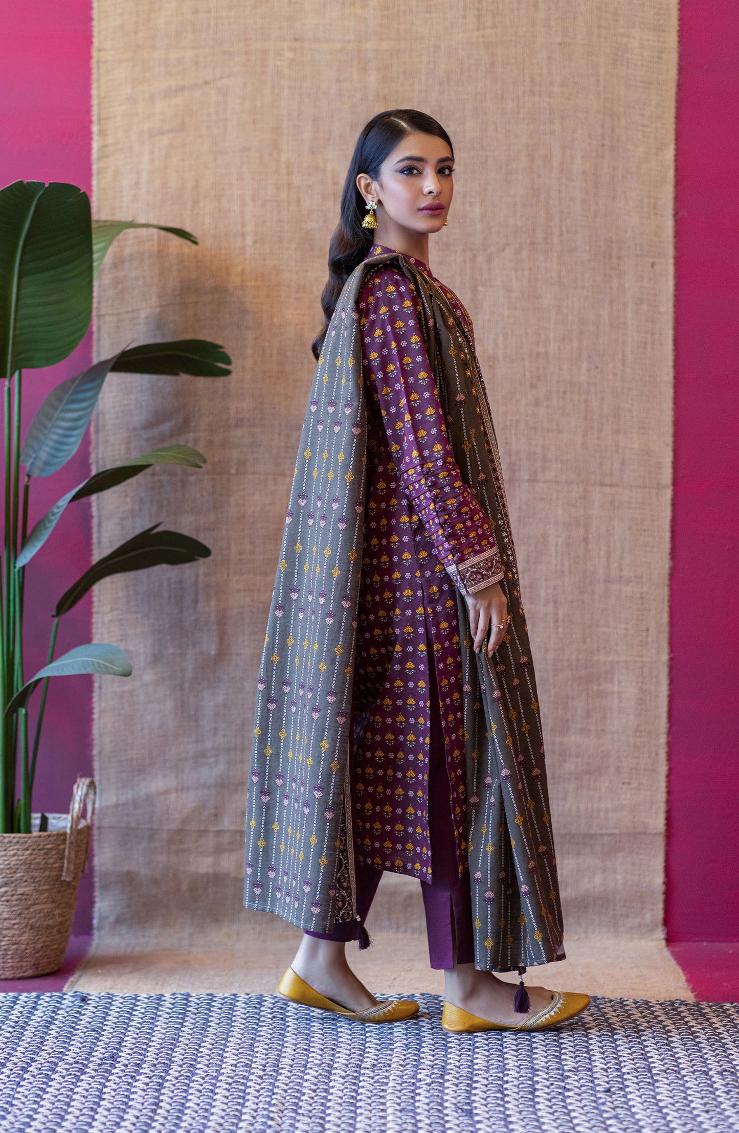 OTL-22-058/U Maroon KHADDAR  UNSTITCHED SHIRT DUPATTA PANTS