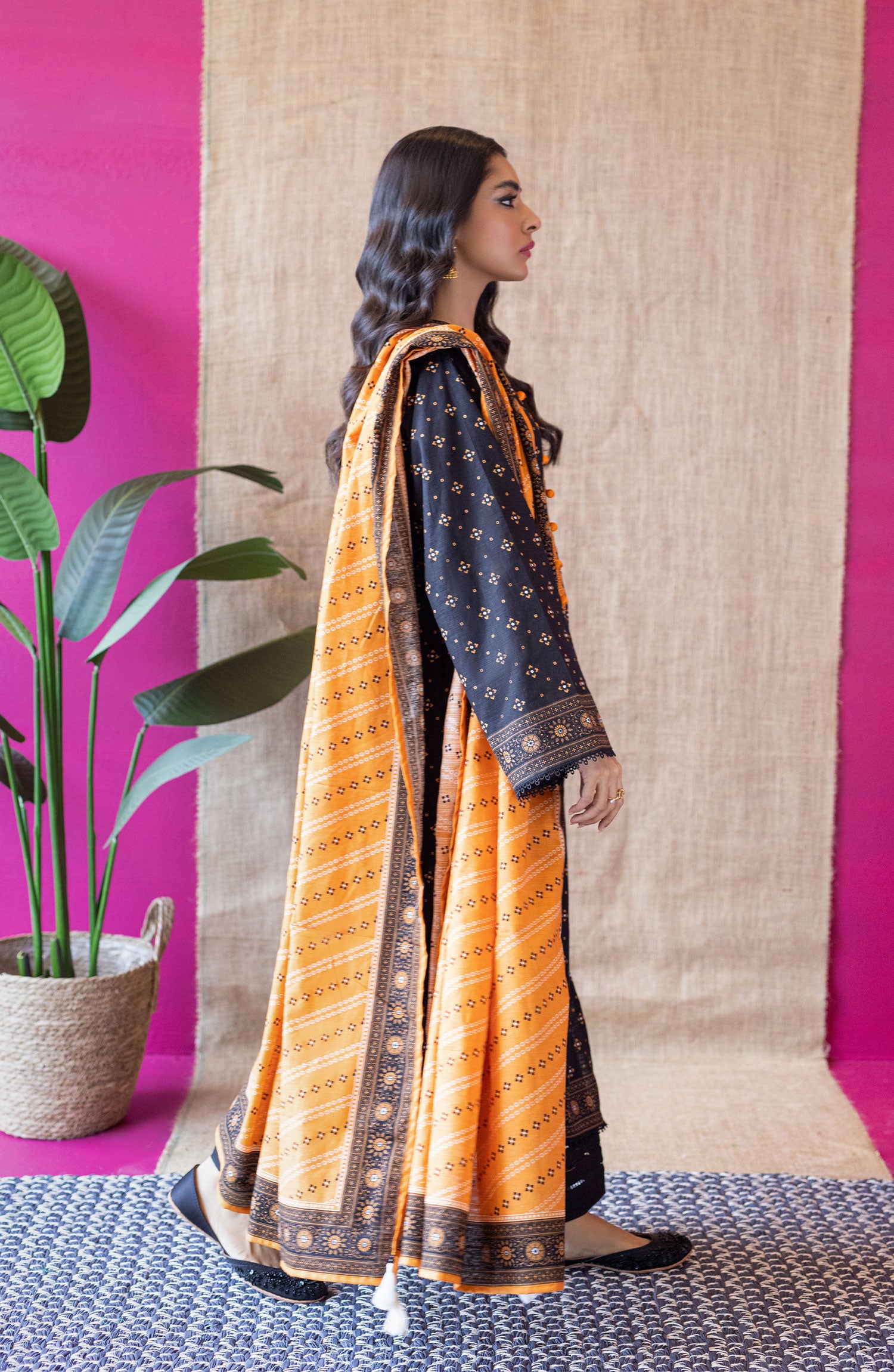 OTL-22-125/U BLACK KHADDAR  UNSTITCHED SHIRT DUPATTA PANTS