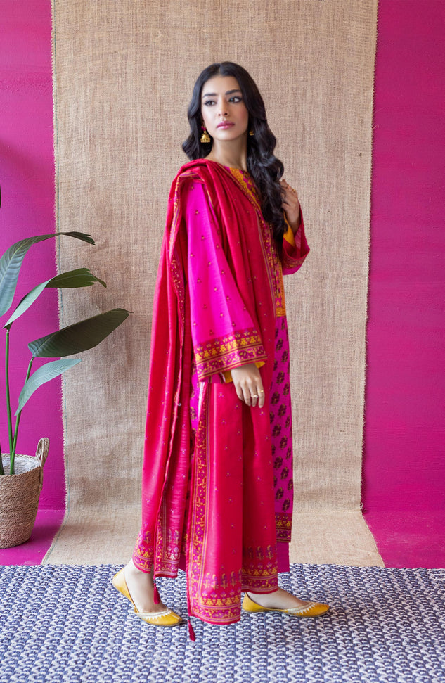 OTL-22-131/U PINK KHADDAR  UNSTITCHED SHIRT DUPATTA PANTS