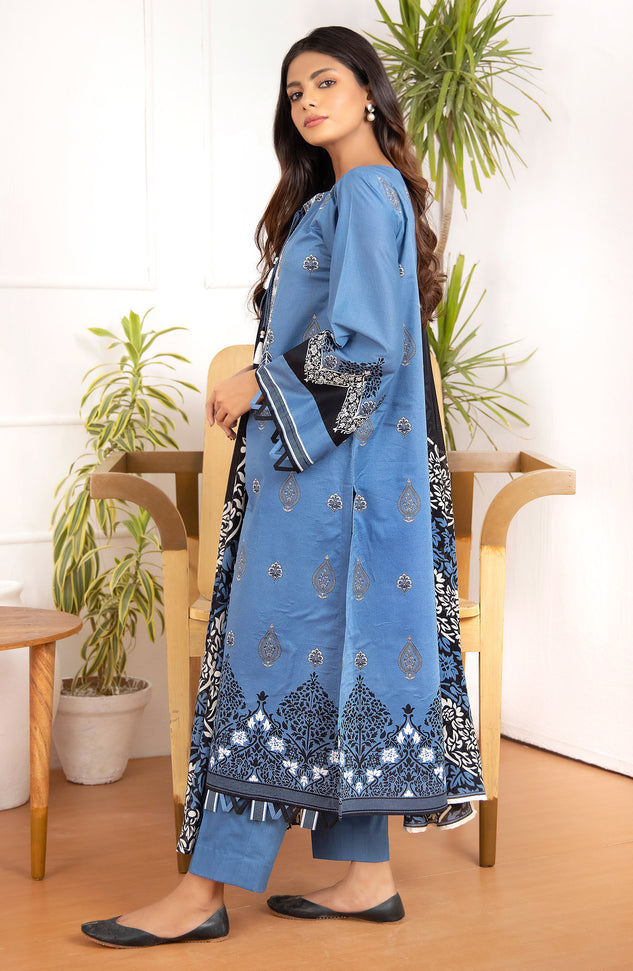 Unstitched 3 Piece Embroidered Lawn Shirt And Net Lawn Dupatta