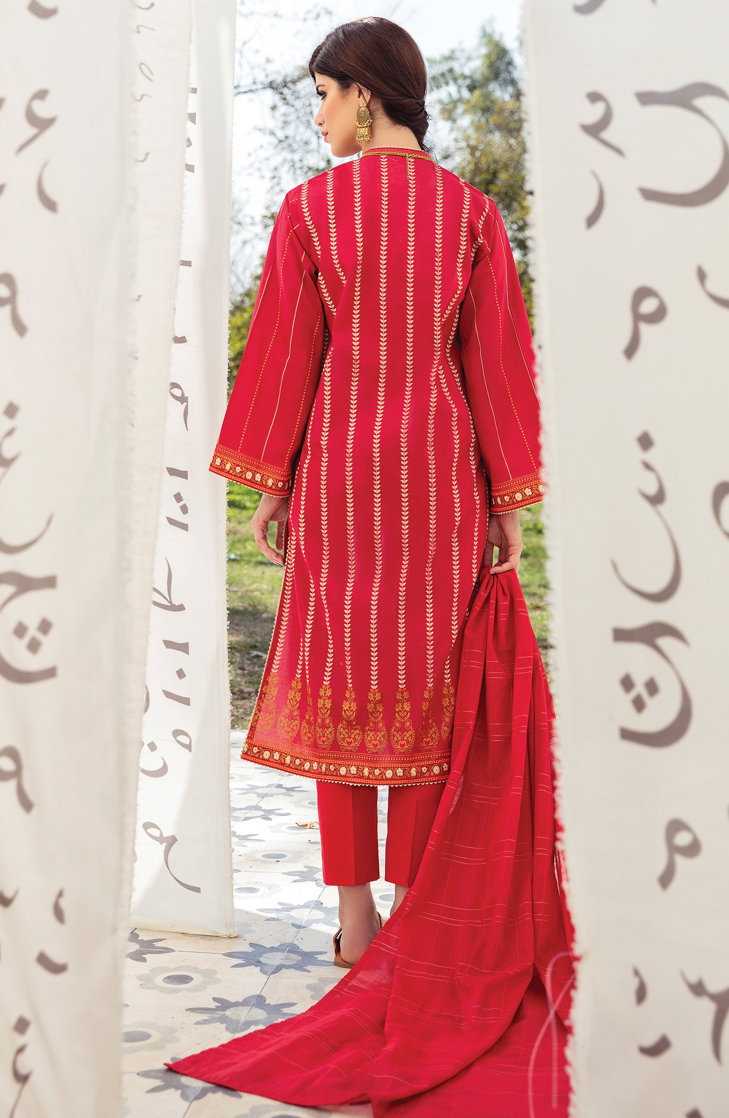 Unstitched 3 Piece Embroidered Lawn Suit (OTL-21-047/U RED)