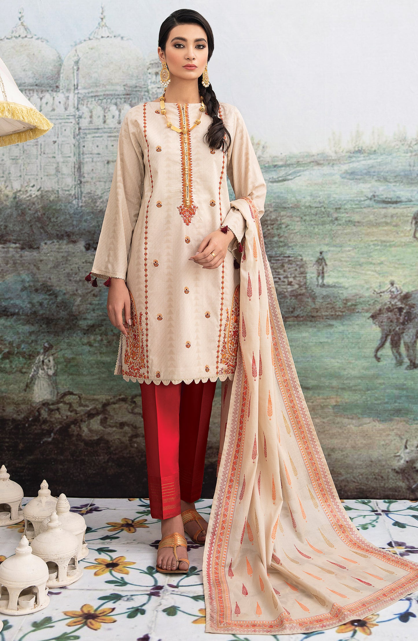 Unstitched 3 Piece Embroidered Jacquard Suit