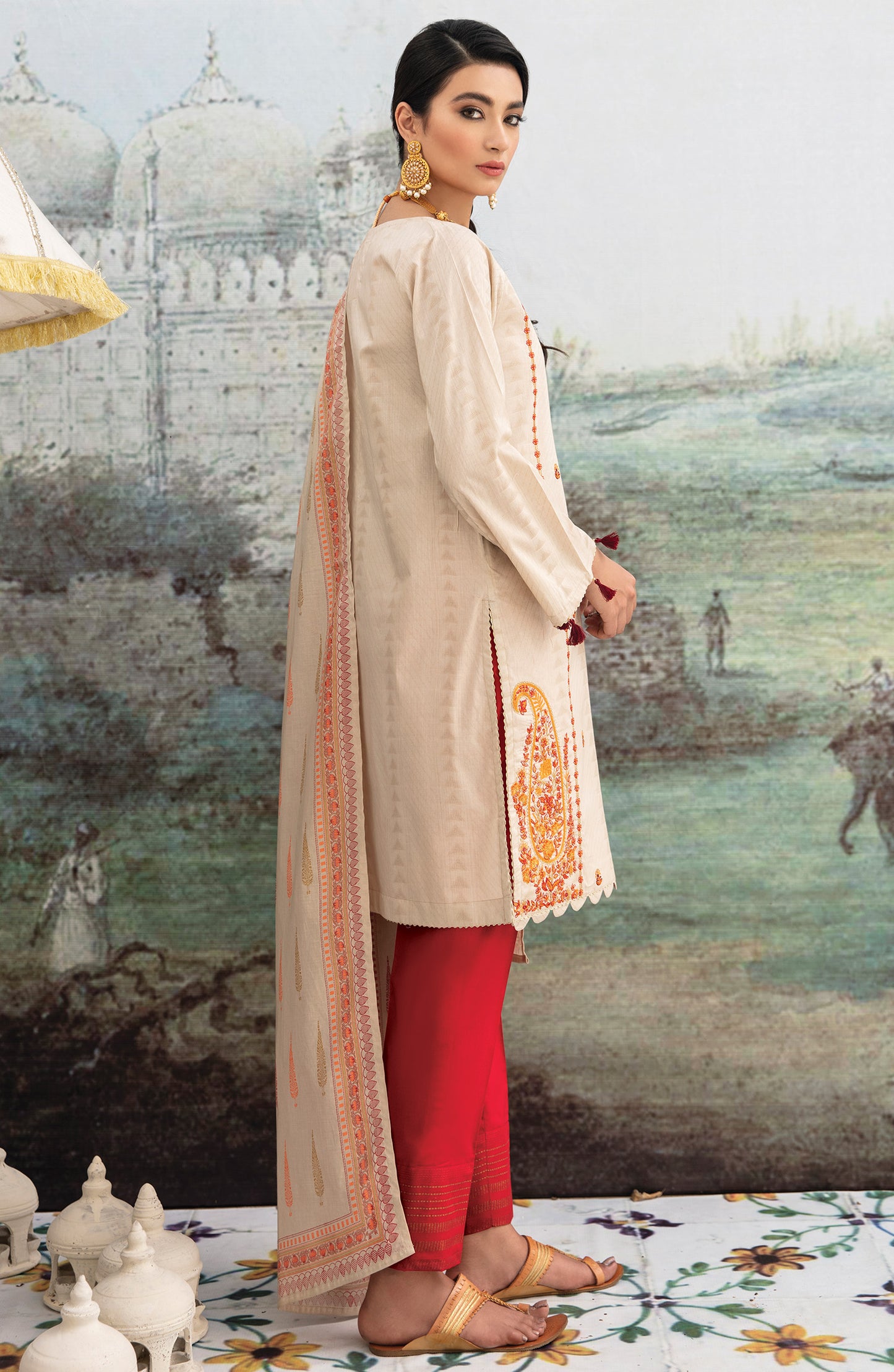 Unstitched 3 Piece Embroidered Jacquard Suit
