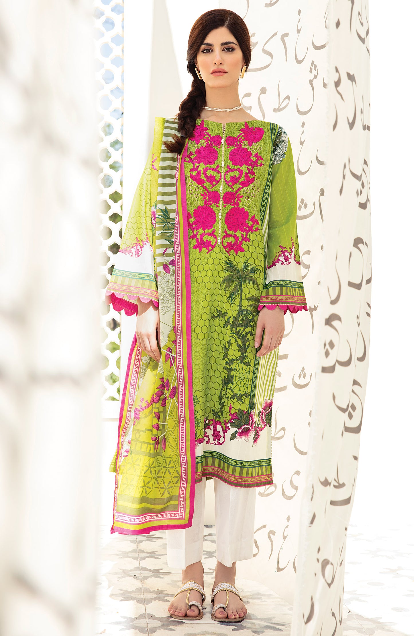 Unstitched 2 Piece Embroidered Lawn Shirt Dupatta