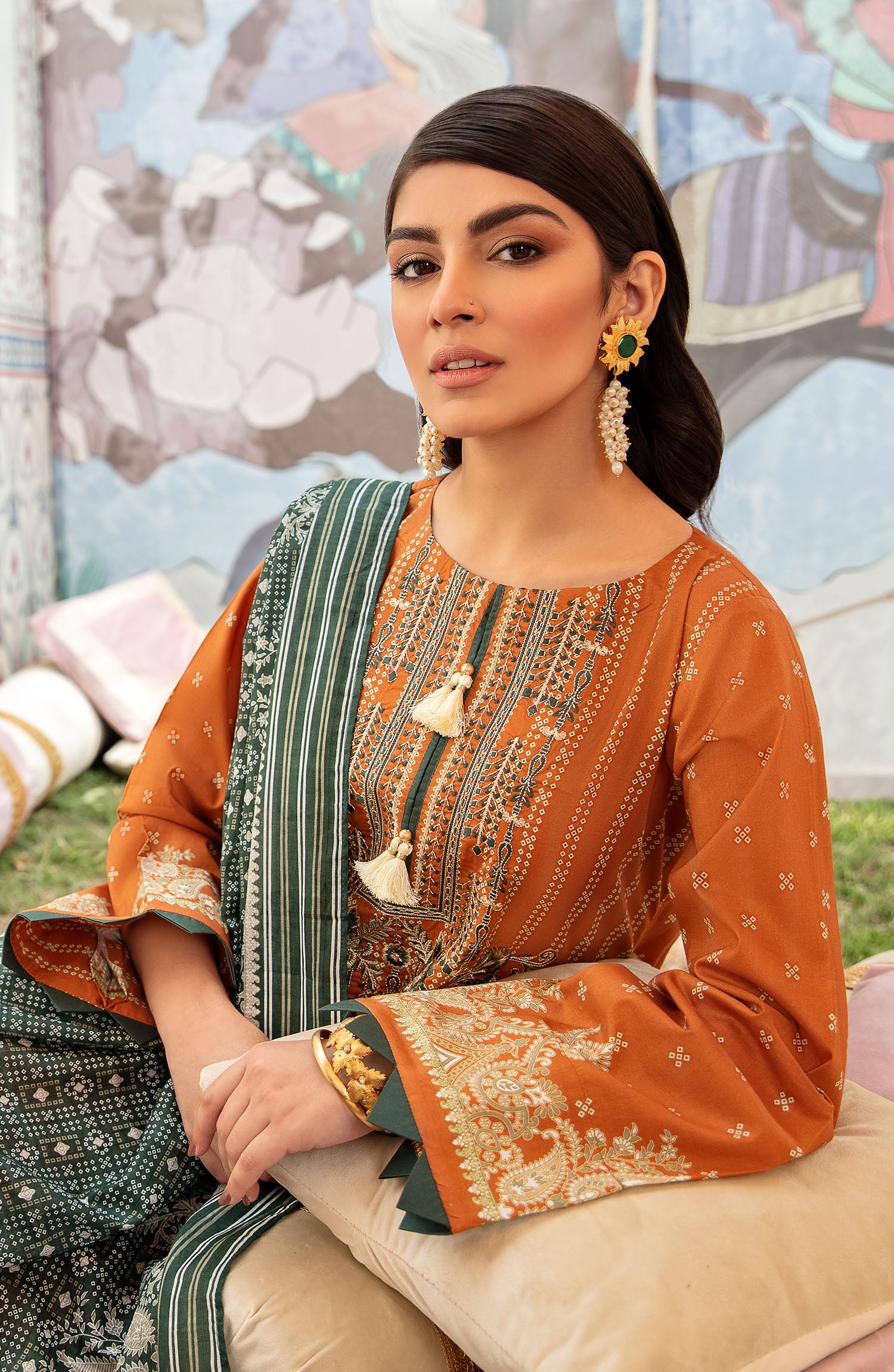 Unstitched 3 Piece Embroidered Lawn Suit (NRDS-289/U RUST)