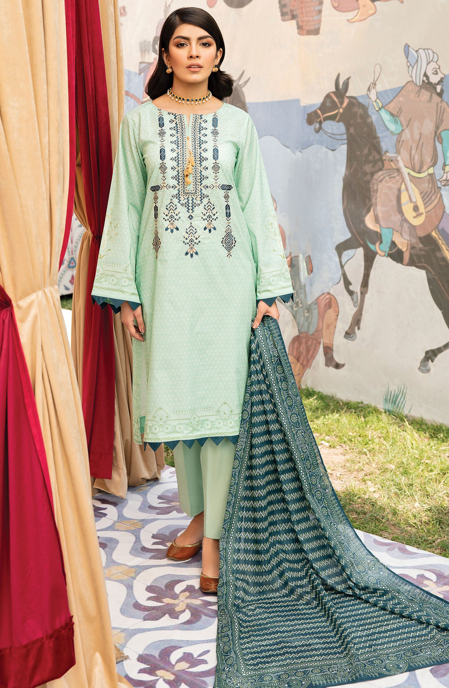 Unstitched 3 Piece Embroidered Lawn Suit (NRDS-290/U TEAL)