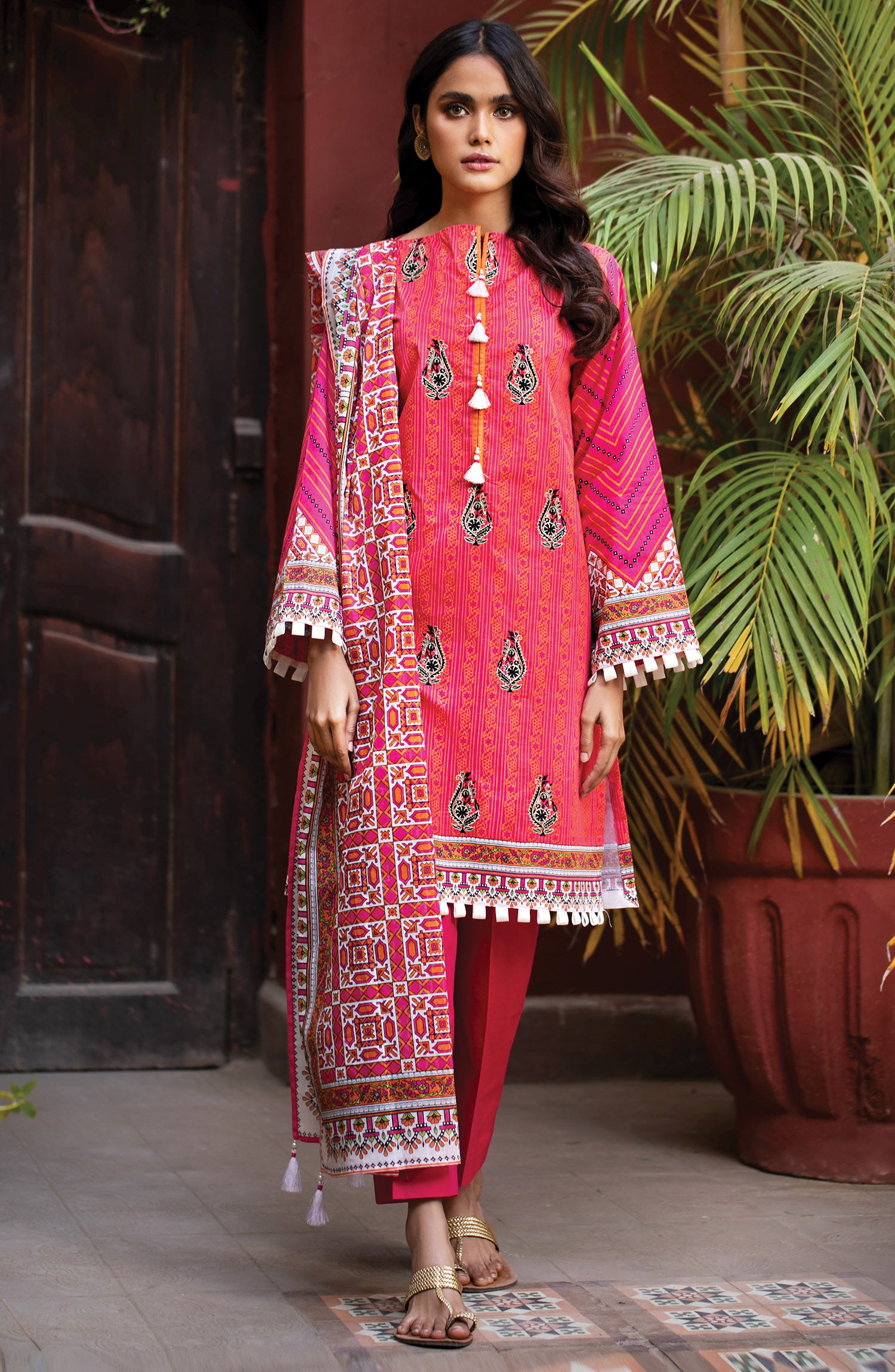 Unstitched 3 Piece Embroidered Lawn Suit (OTL-21-011/A/U PINK)