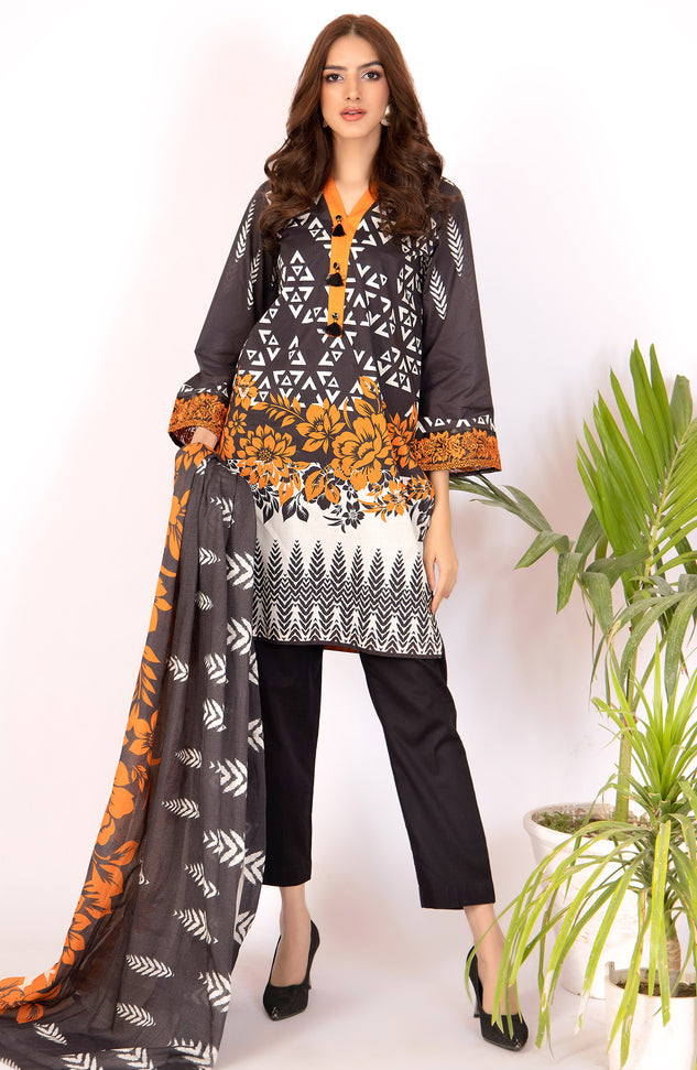 Unstitched 2 Piece Embroidered Lawn Shirt & Dobby Net Dupatta