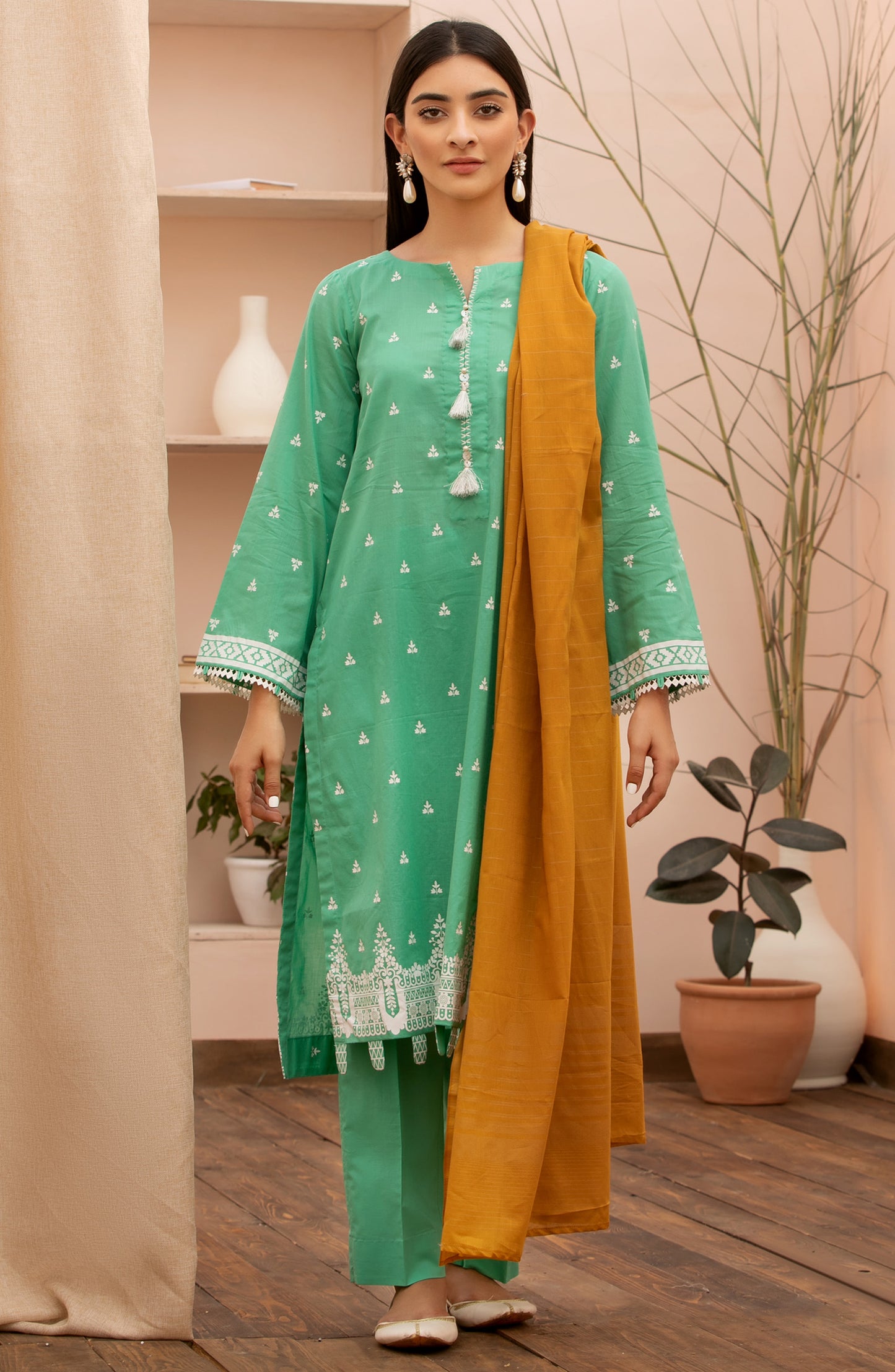Unstitched 3 Piece Printed Lawn Suit (NRDS-268/U SEA GREEN)