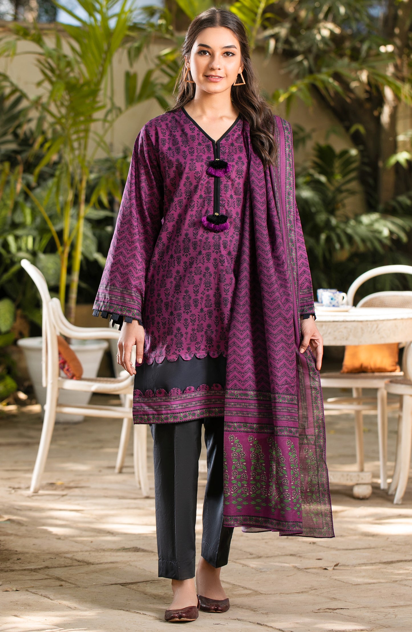 Unstitched 2 Piece Printed Lawn Shirt, Chiffon Dupatta