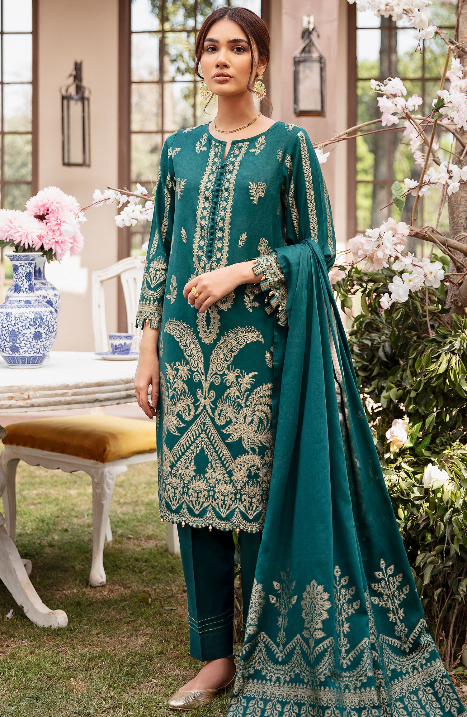 Unstitched Festive Jacquard Winter Collection (NRDS-258/U GREEN)
