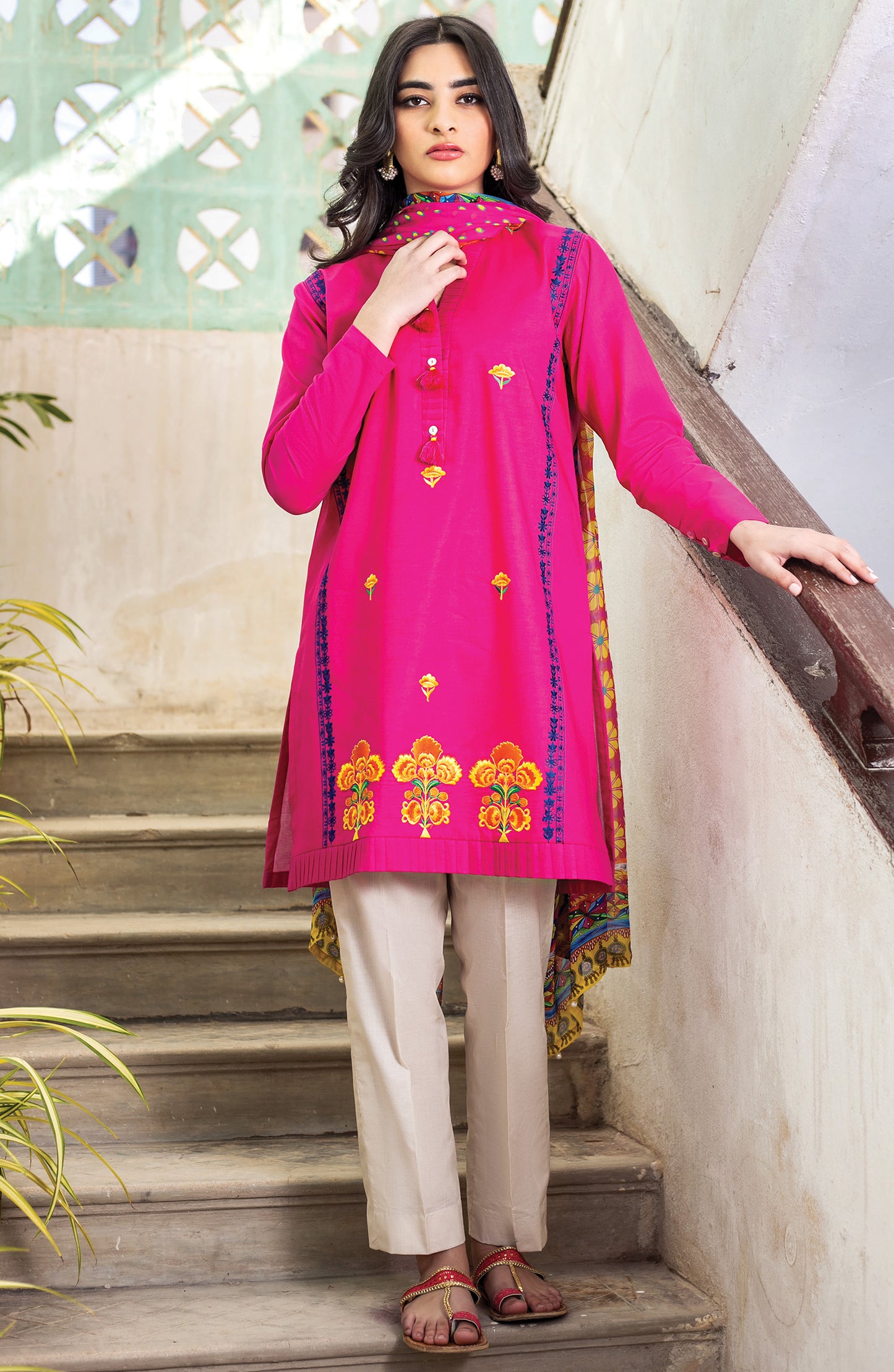 Unstitched 3 Piece Embroidered Lawn Suit (OTL-21-013/A/U PINK)