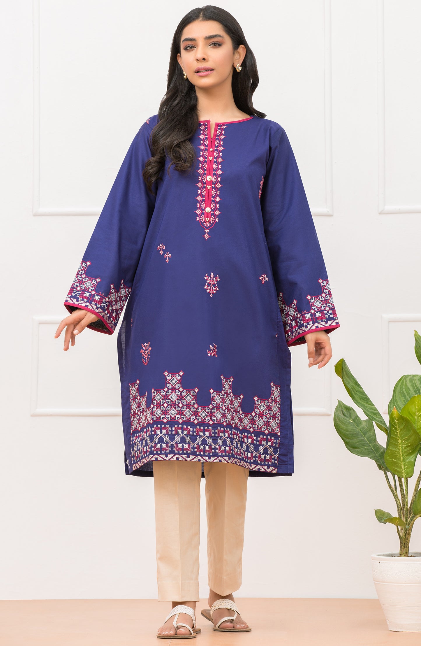 Stitched 1 Piece Embroidered Cambric Shirt