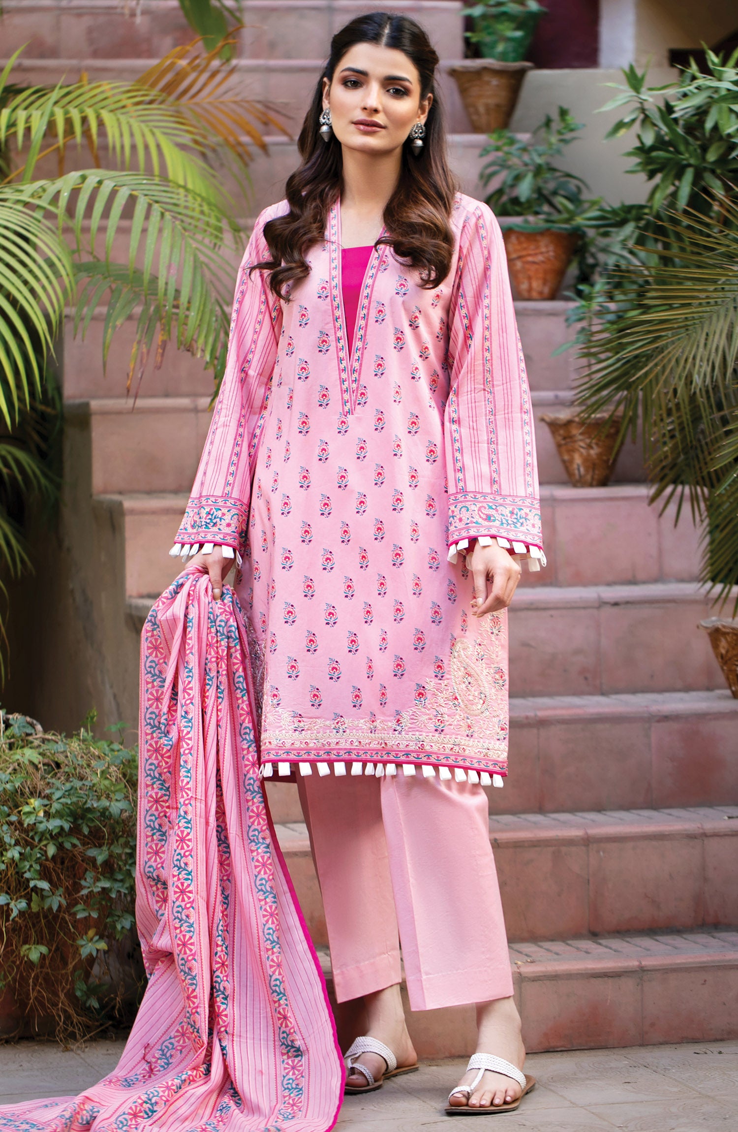 Unstitched 3 Piece Embroidered Lawn Suit (OTL-21-008/B/U PINK)