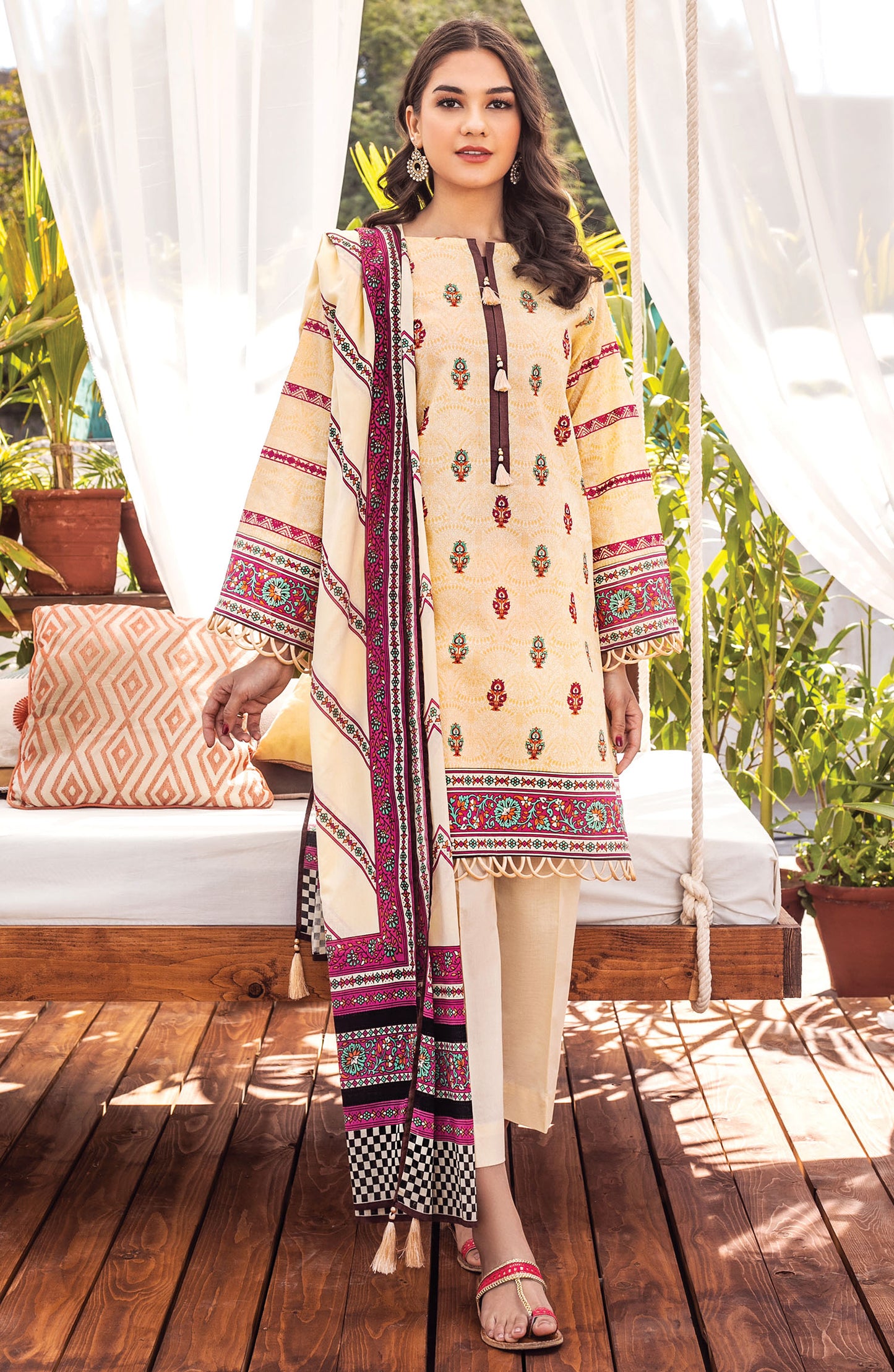 Unstitched 3 Piece Embroidered Lawn Suit (OTL-21-010/A/U PINK)