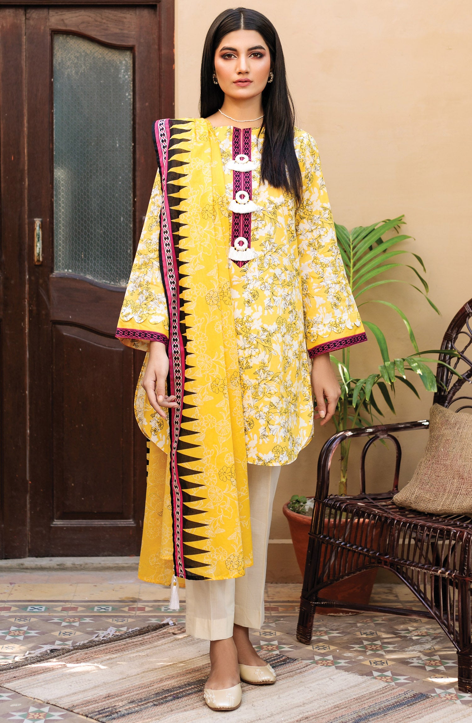 Unstitched 3 Piece Printed Lawn Suit (OTL-21-003/A/U YELLOW)