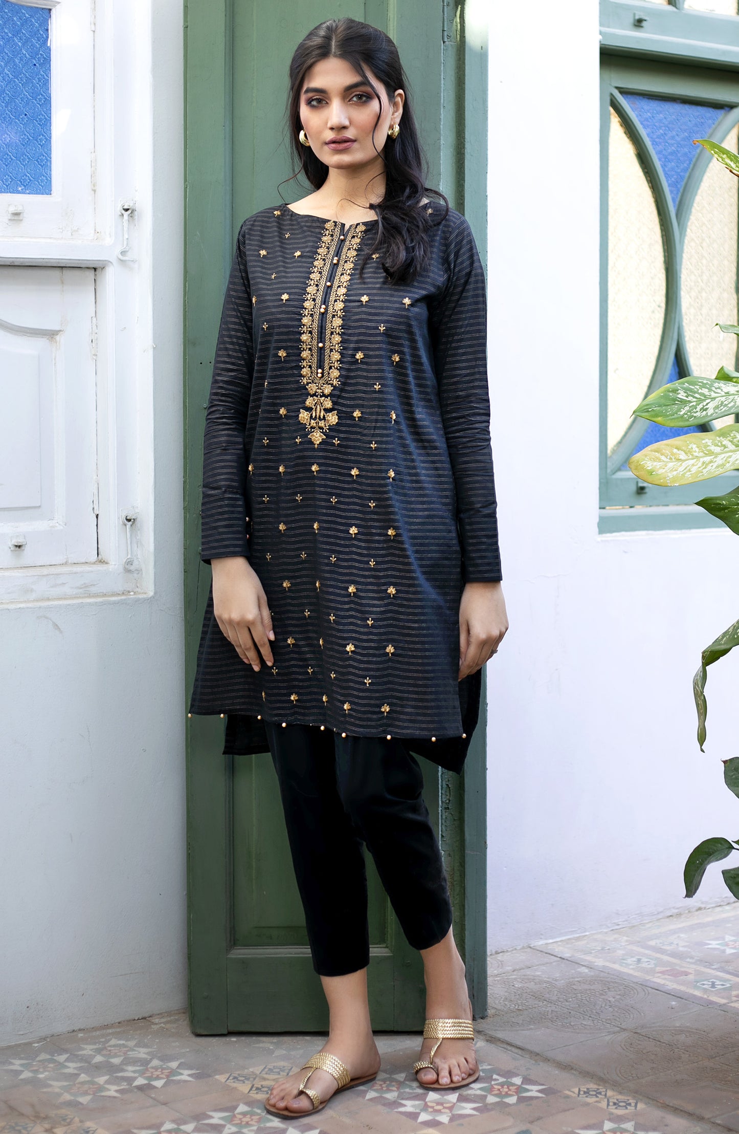 Stitched 1 Piece Embroidered Lawn Shirt (OTL-21-036/A/S BLACK)