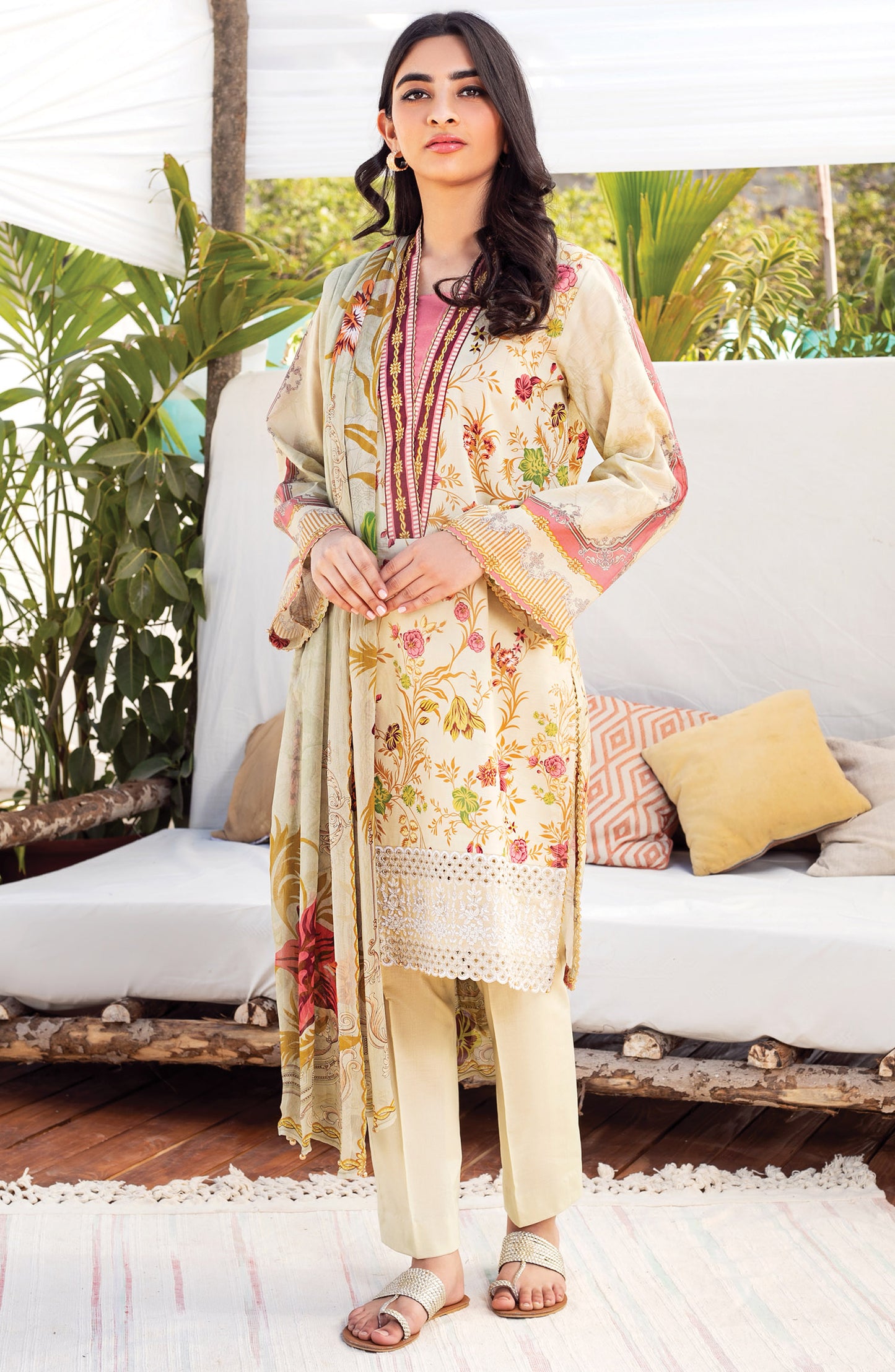 Unstitched 3 Piece Embroidered Lawn Suit