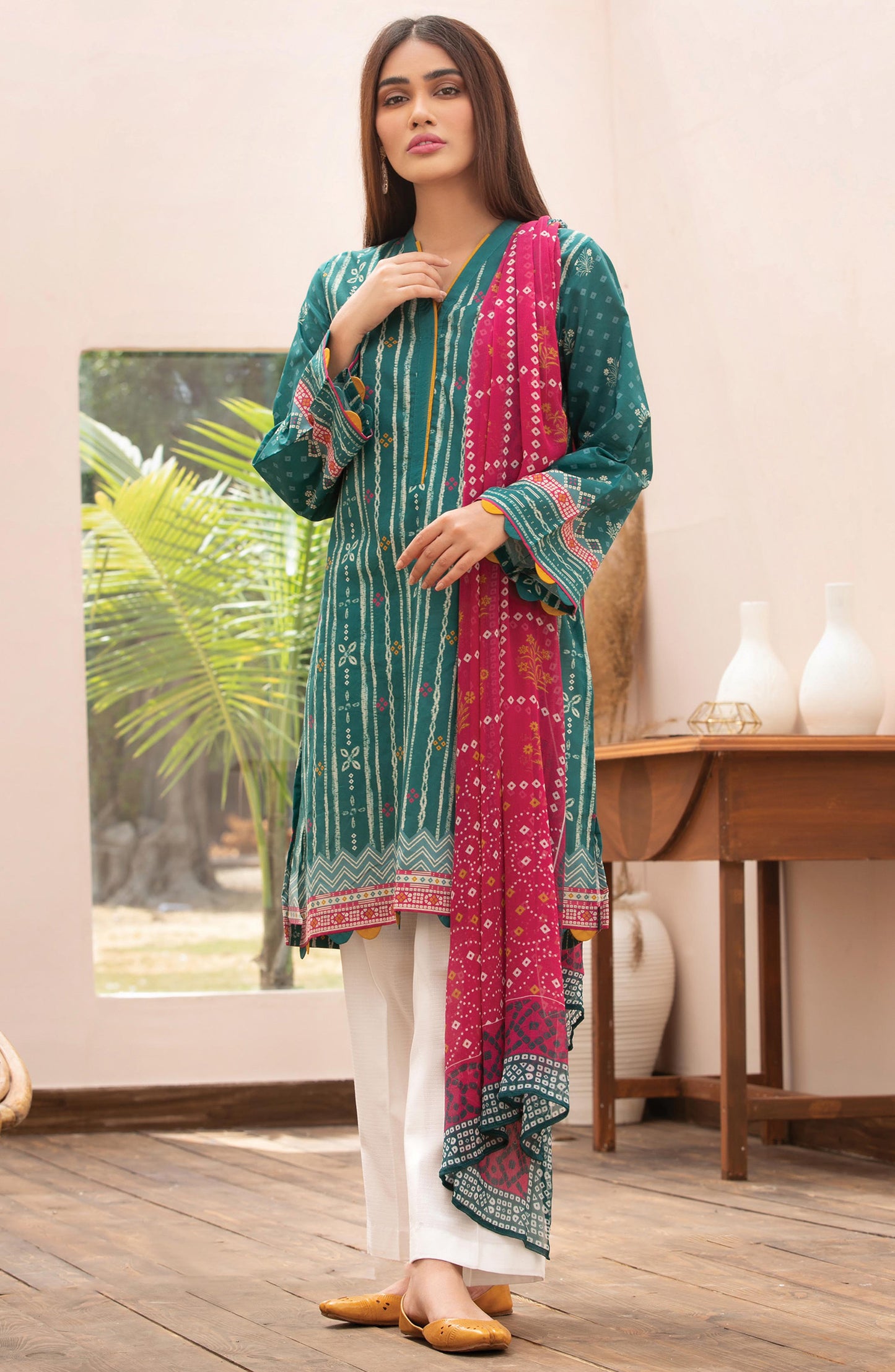 Unstitched 2 Piece Printed Lawn Shirt Chiffon Dupatta