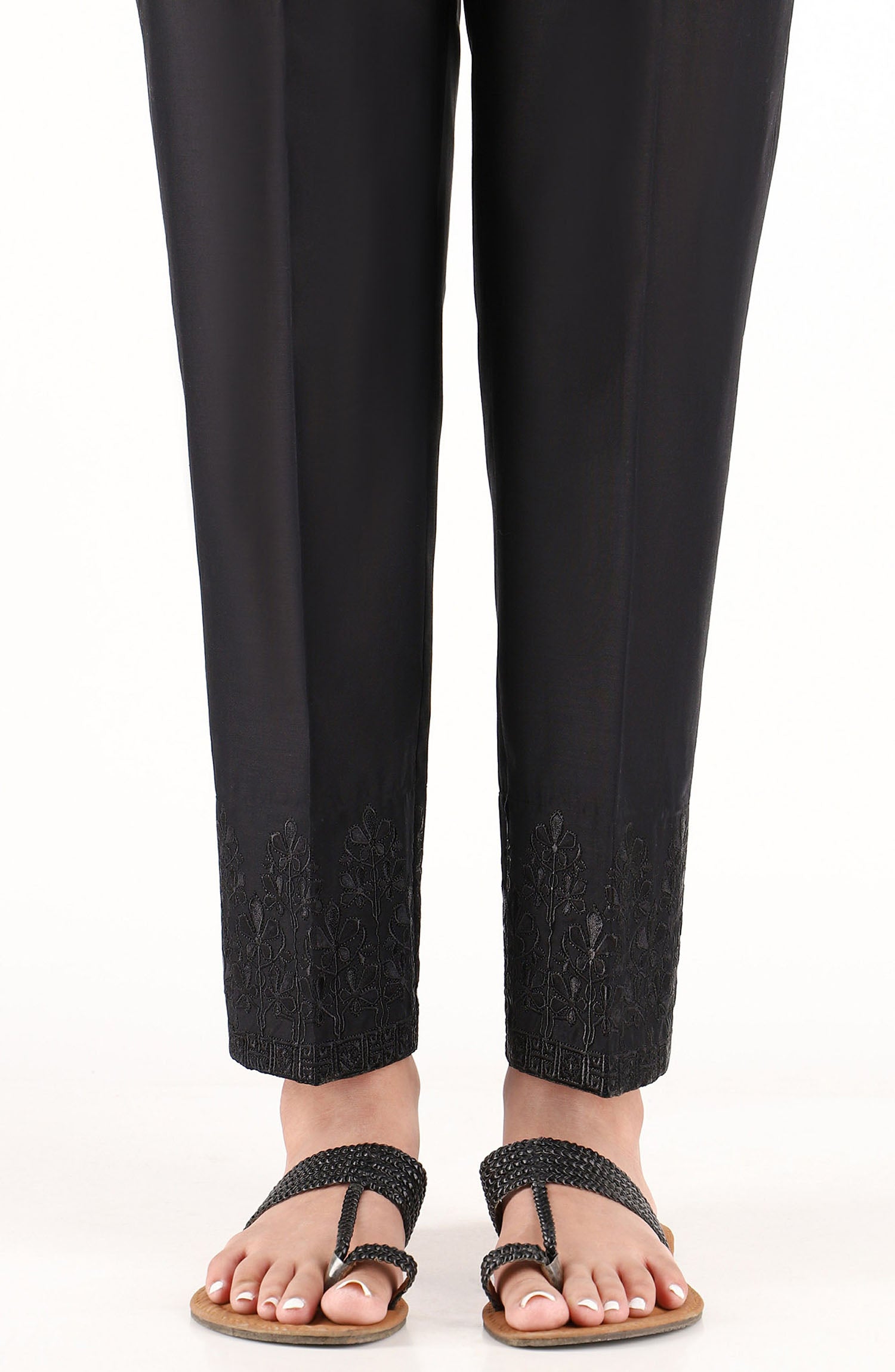 Stitched Embroidered Straight Pants- Black (NRPE-028 BLACK)