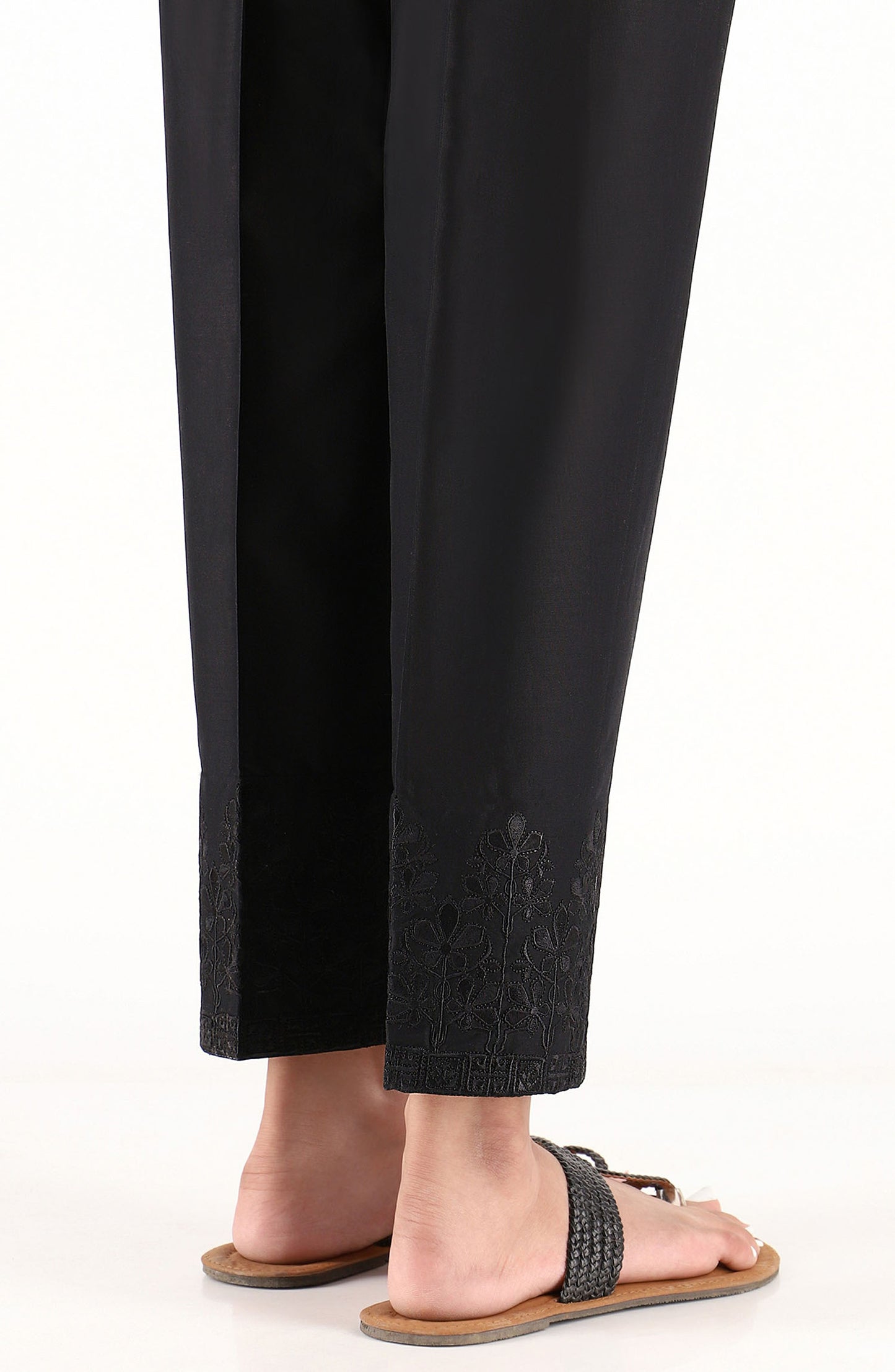 Stitched Embroidered Straight Pants- Black