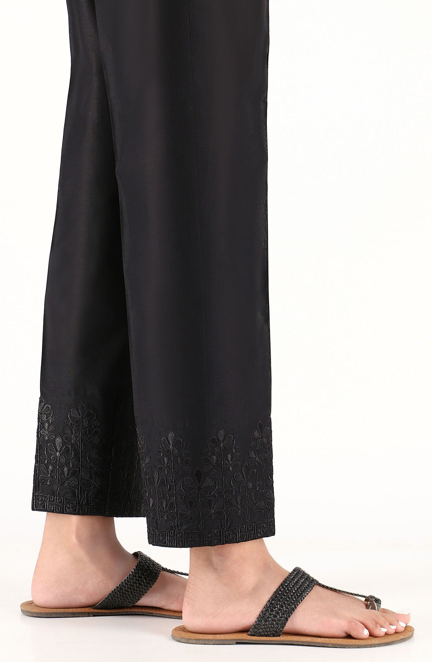 Stitched Embroidered Straight Pants- Black (NRPE-028 BLACK)