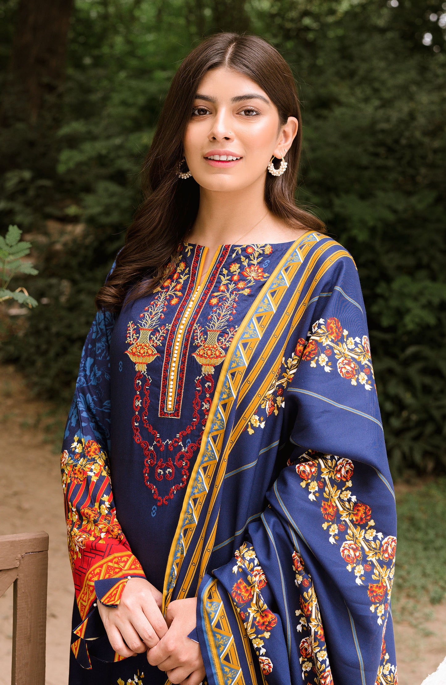 Unstitched 3 Piece Embroidered Linen Suit (OTL-20-204/A (BLUE))
