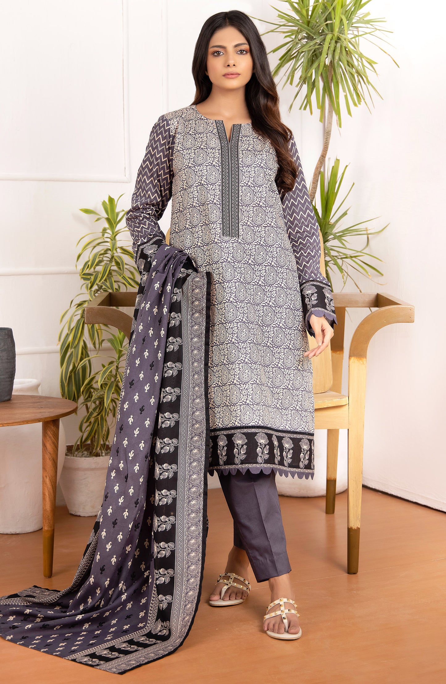 Unstitched 3 Piece Printed Lawn Suit