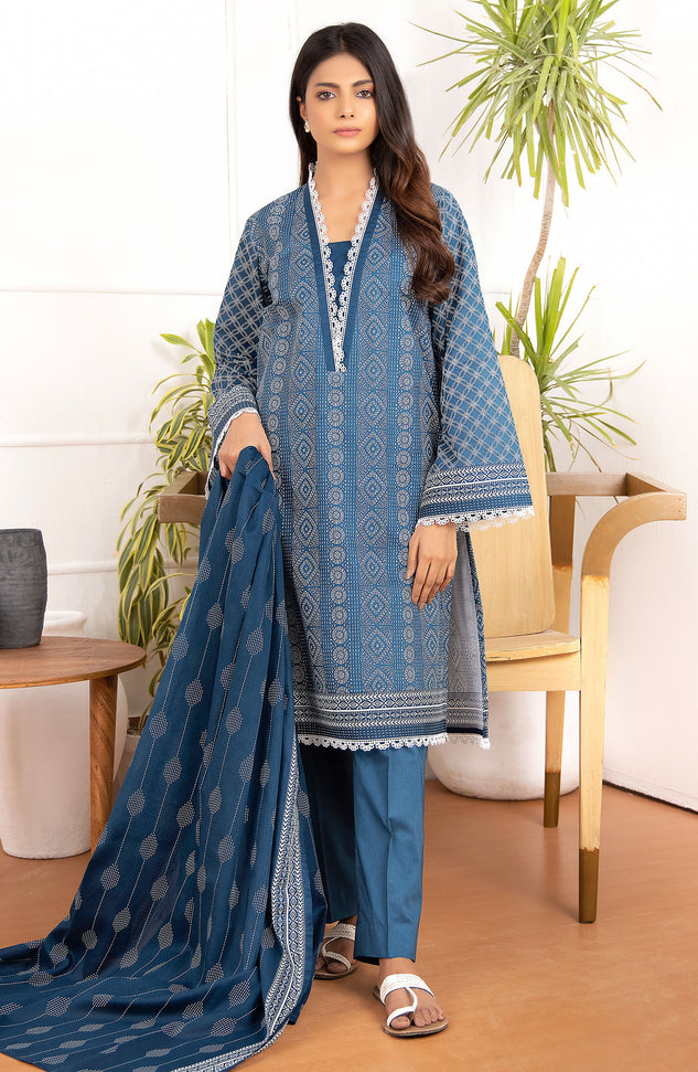 Unstitched 3 Piece Printed Lawn Shirt And Net Lawn Dupatta