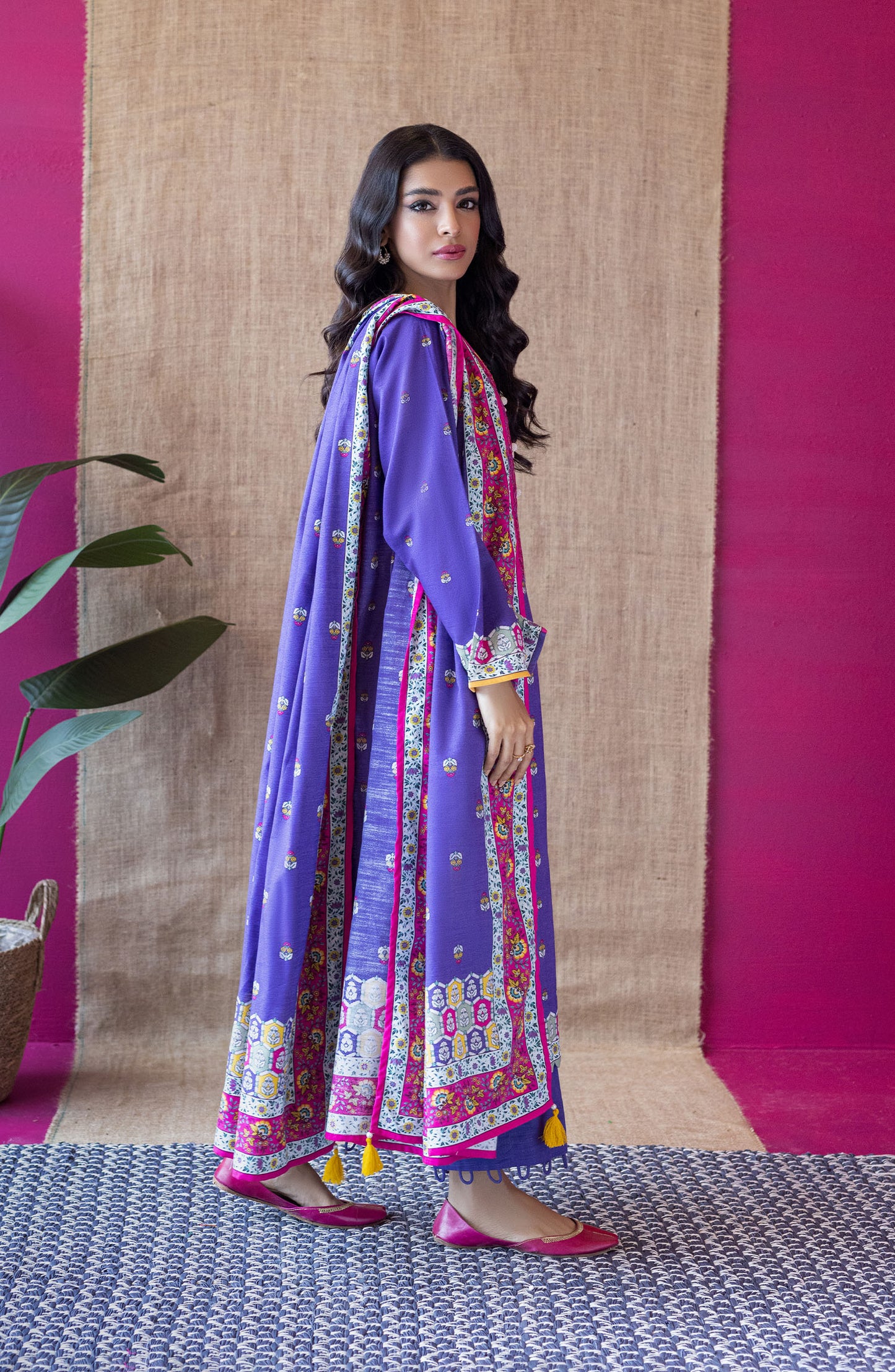 OTL-22-137/U PURPLE KHADDAR  UNSTITCHED SHIRT DUPATTA PANTS