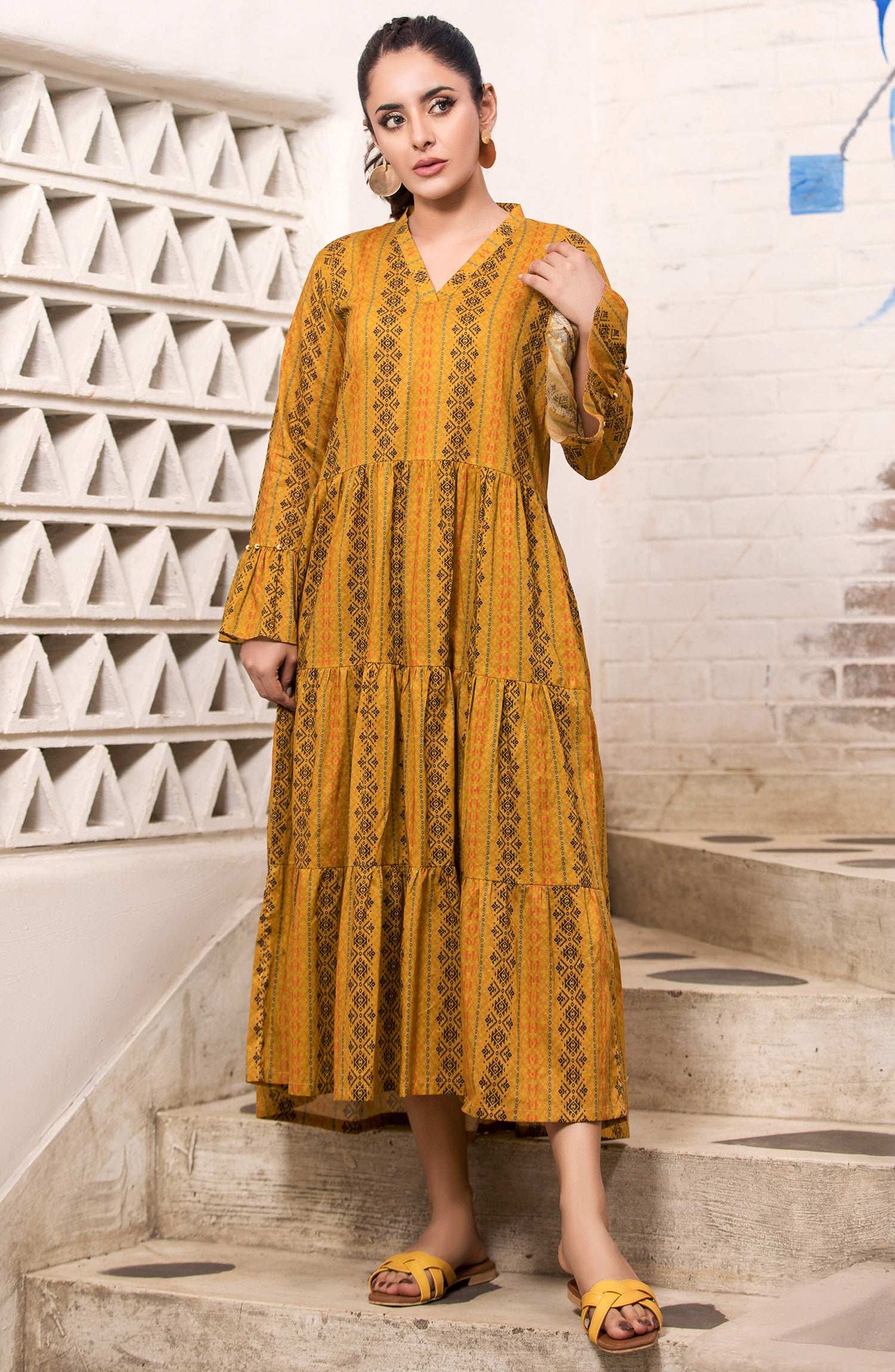 HCS-S-22-059/S MUSTARD LAWN SCSHIRT READY TO WEAR SHIRT