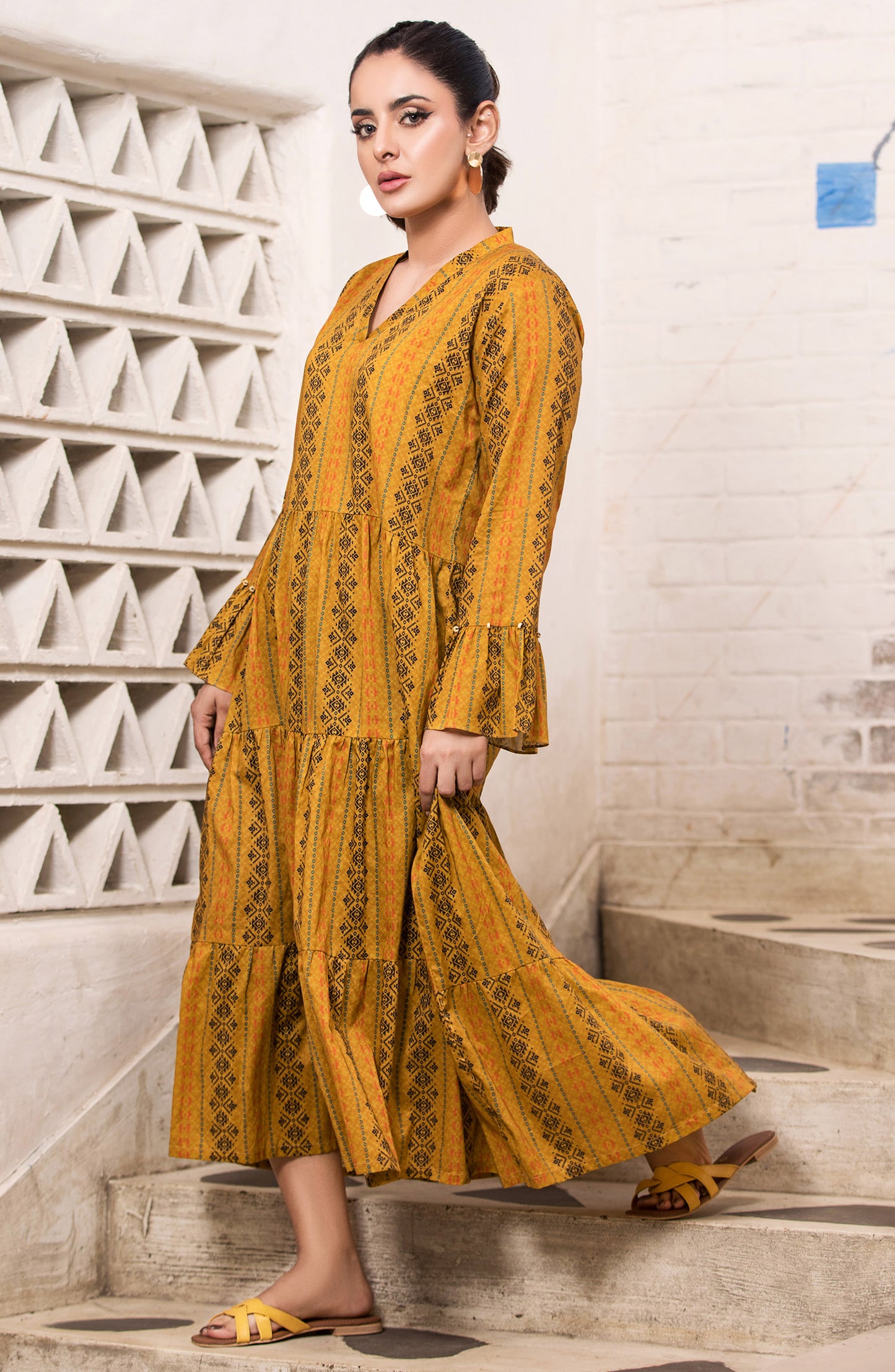 HCS-S-22-059/S MUSTARD LAWN SCSHIRT READY TO WEAR SHIRT