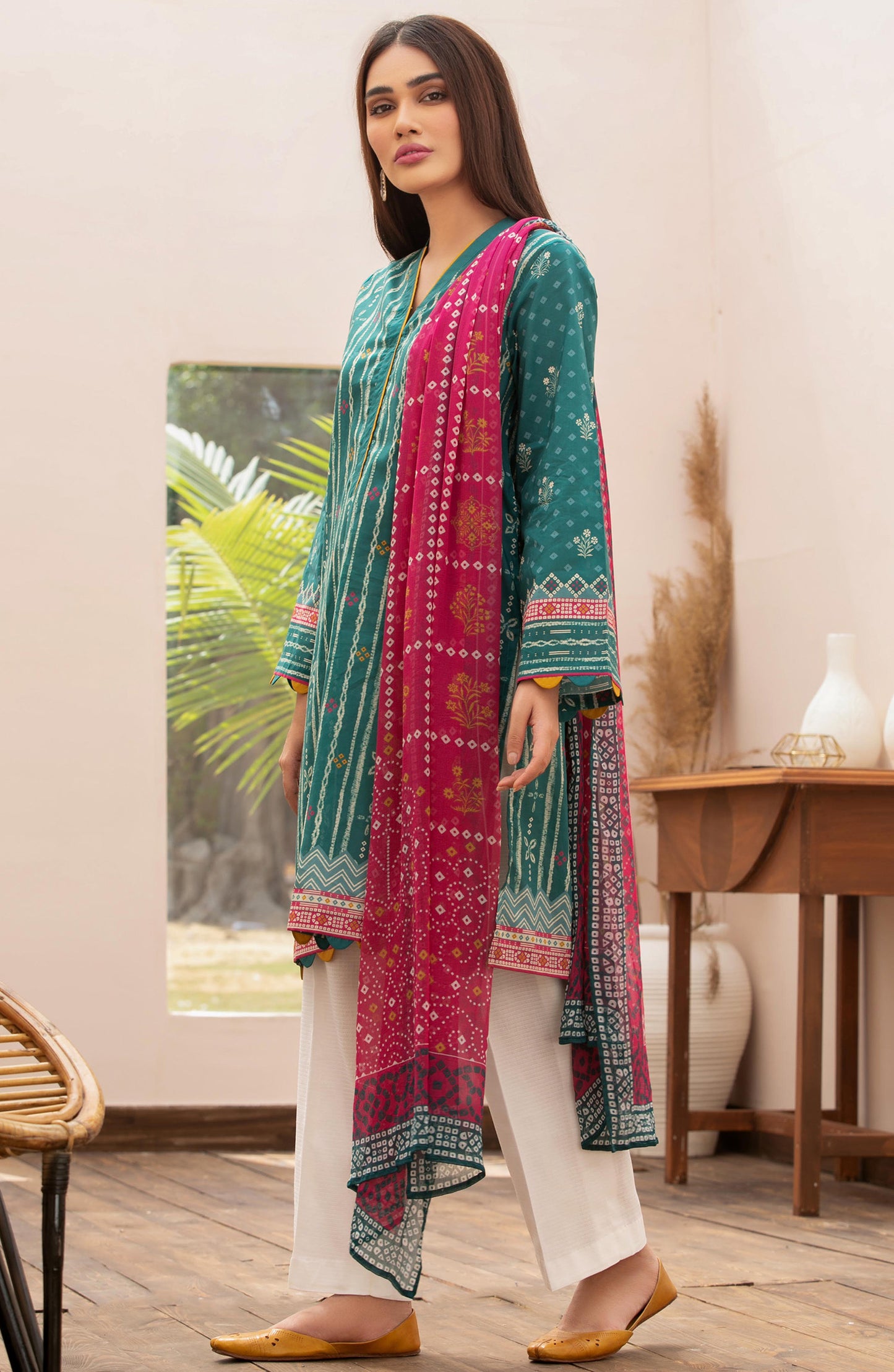 Unstitched 2 Piece Printed Lawn Shirt Chiffon Dupatta