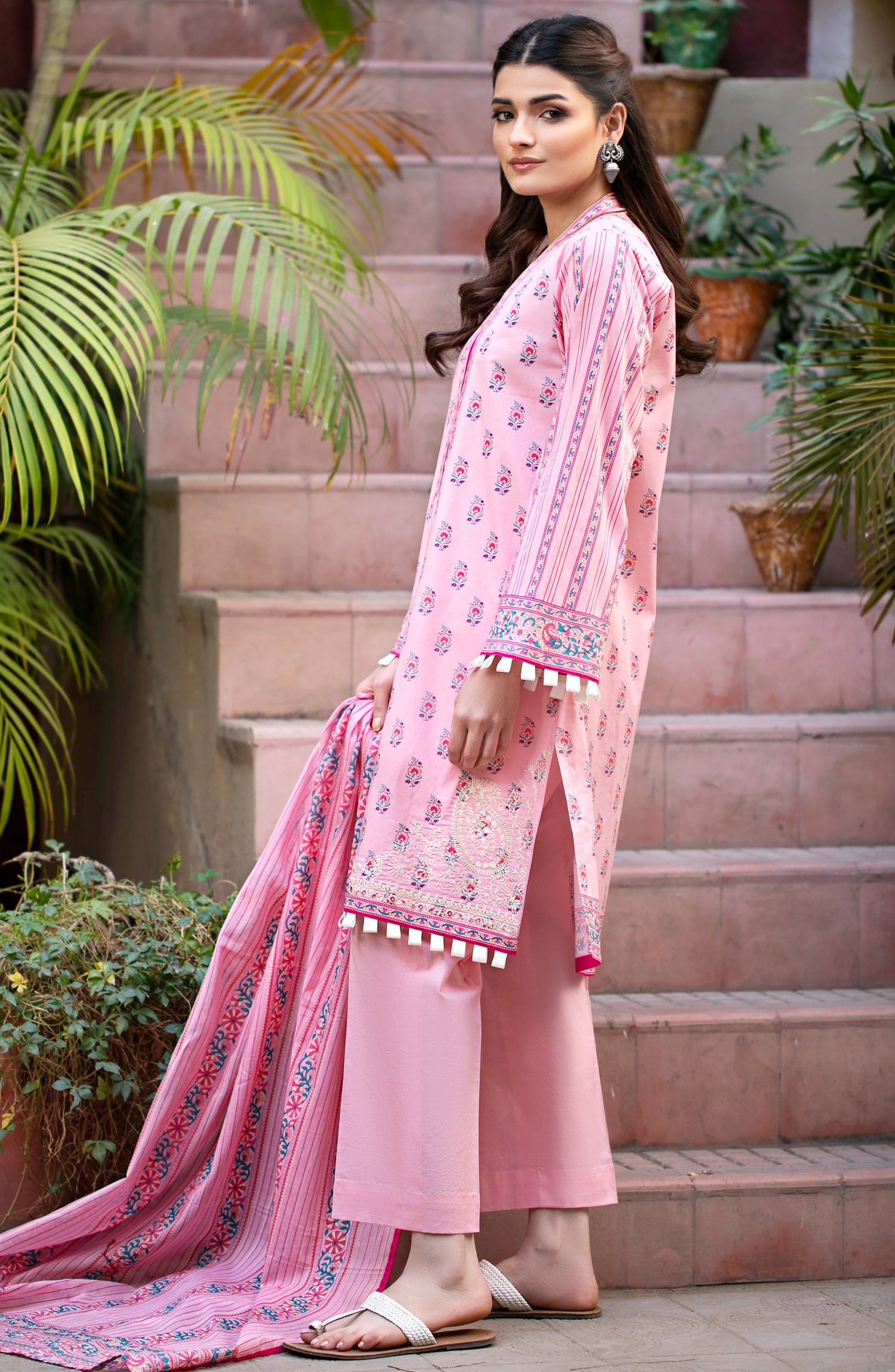Unstitched 3 Piece Embroidered Lawn Suit (OTL-21-008/B/U PINK)