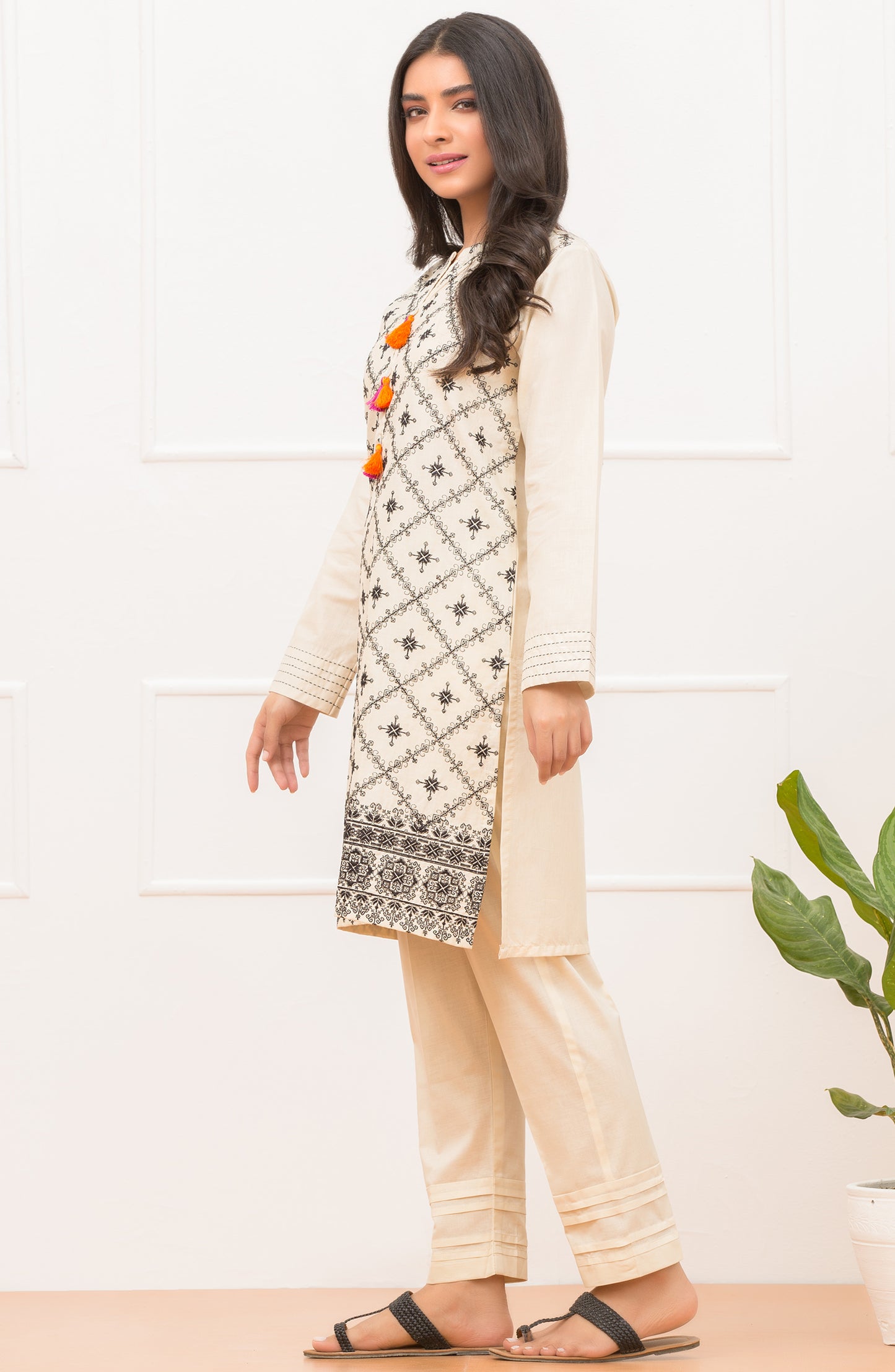 Stitched 2 Piece Embroidered Lawn Shirt Trouser (NRHC-59/S CRÃME)