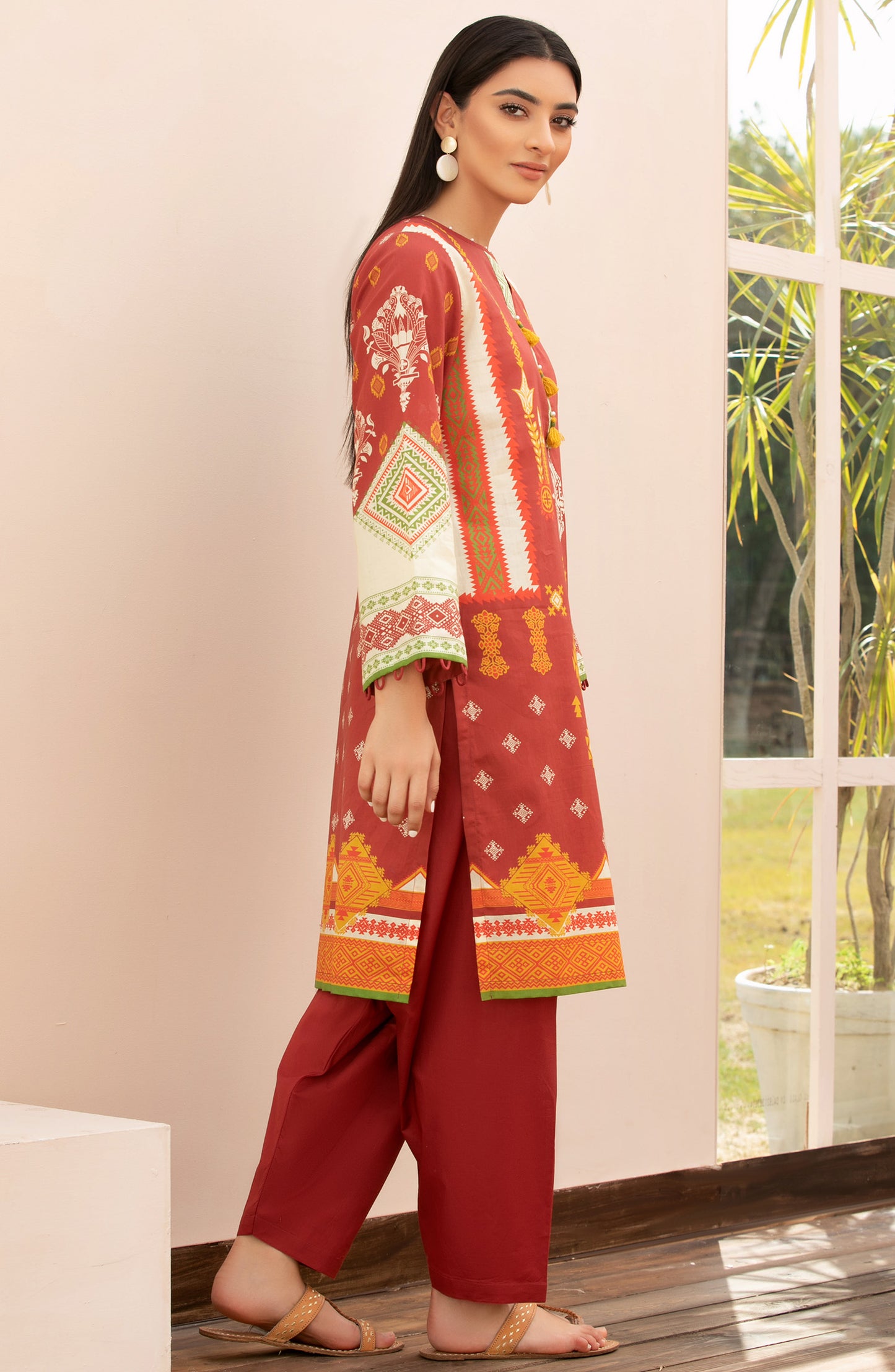 Unstitched 2 Piece Printed Lawn Shirt Trouser (NRDS-293/U RED)