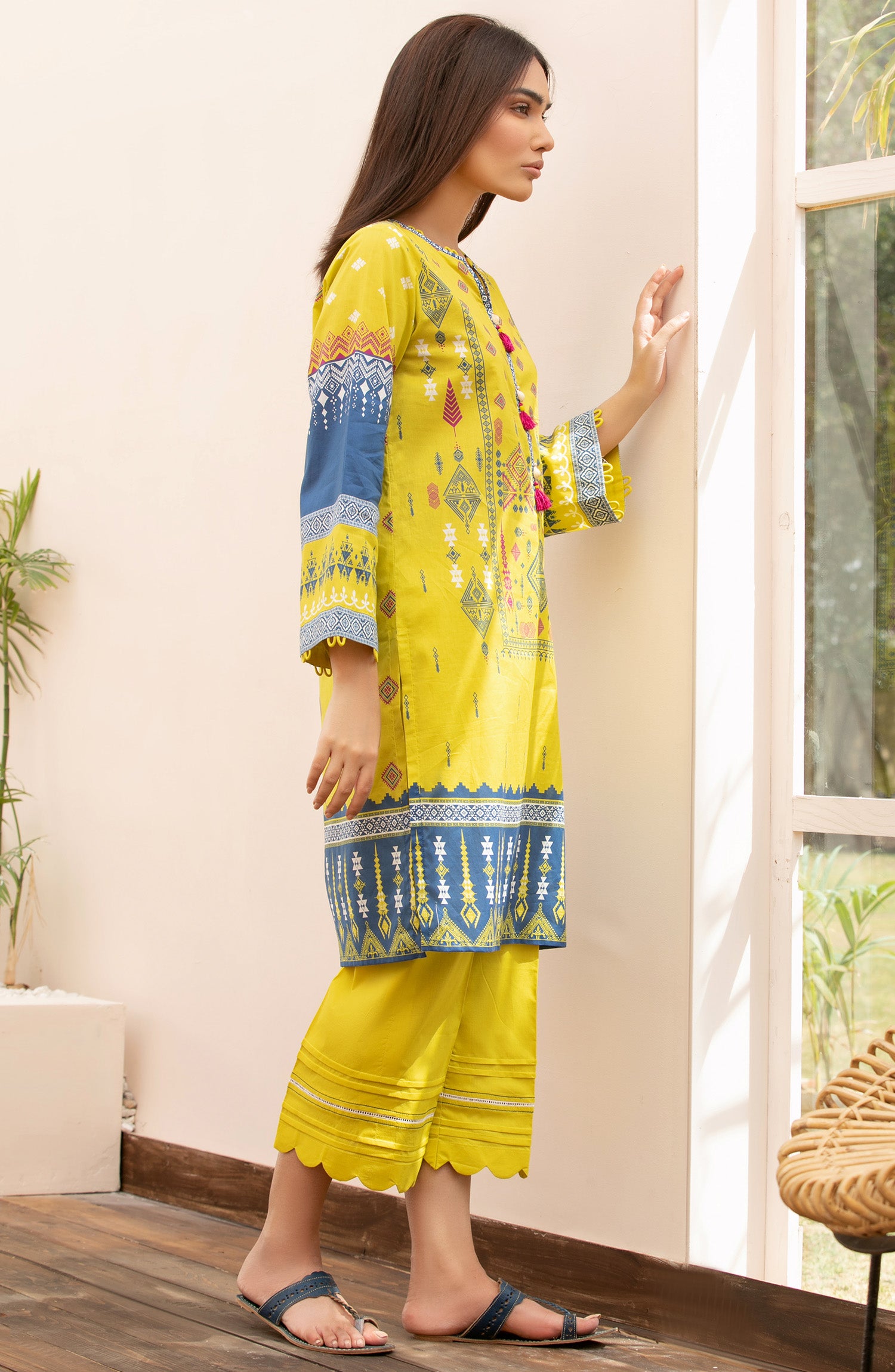 Unstitched 2 Piece Printed Lawn Shirt Trouser (NRDS-306/U YELLOW)