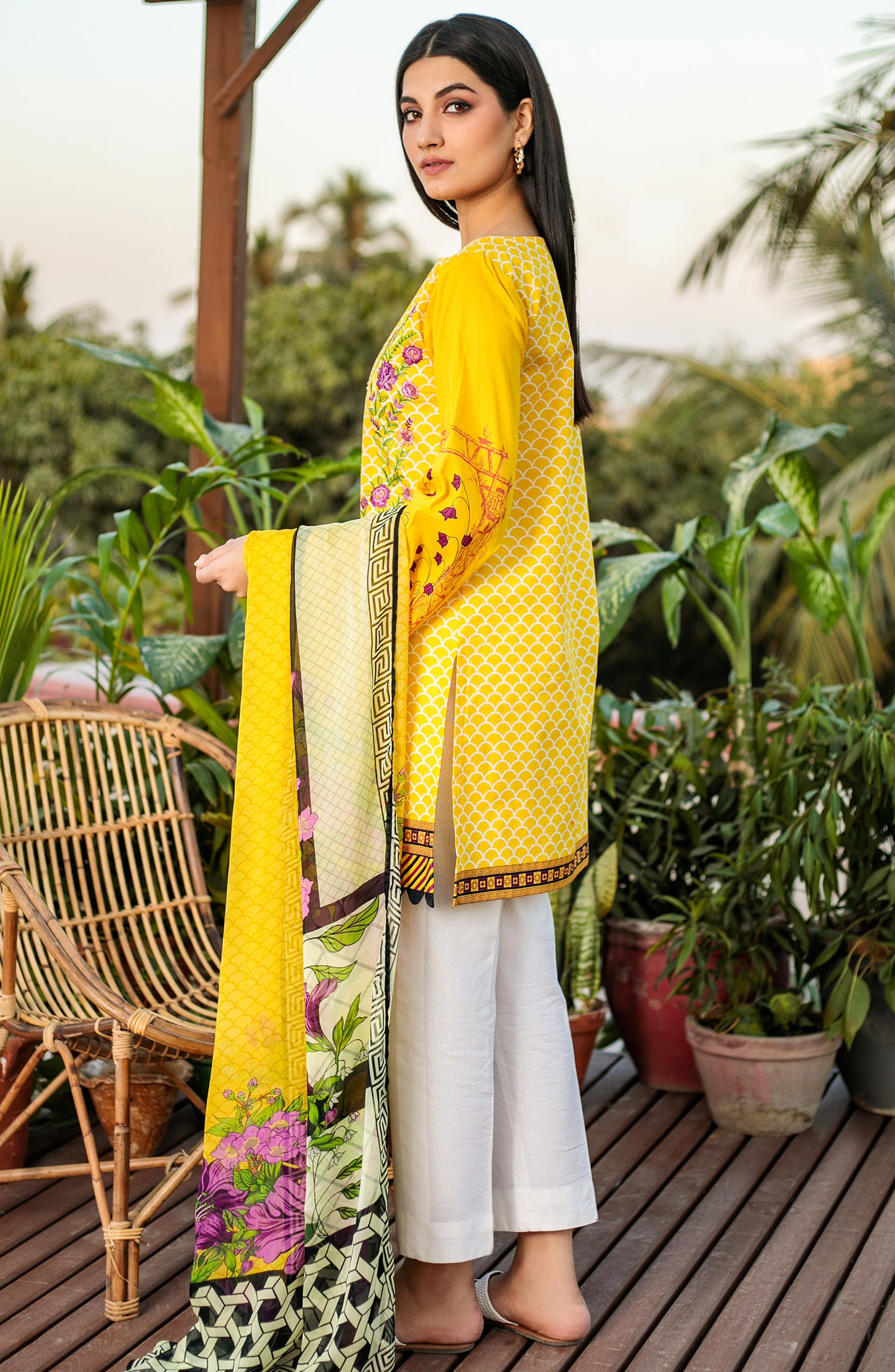 Unstitched 3 Piece Embroidered Lawn Suit (OTL-21-021/A/U YELLOW)