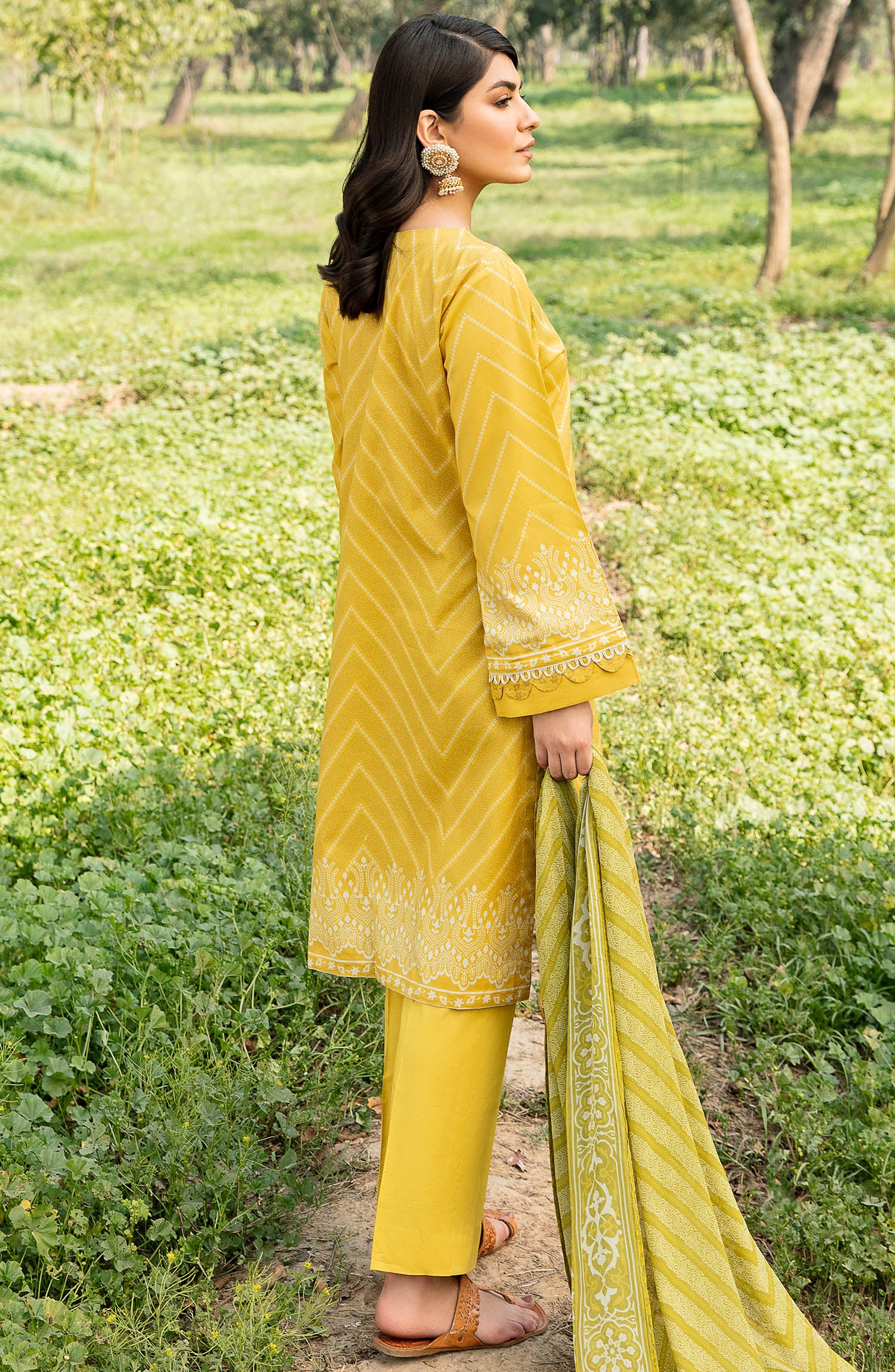Unstitched 3 Piece Embroidered Lawn Suit (NRDS-277/U MUSTARD)