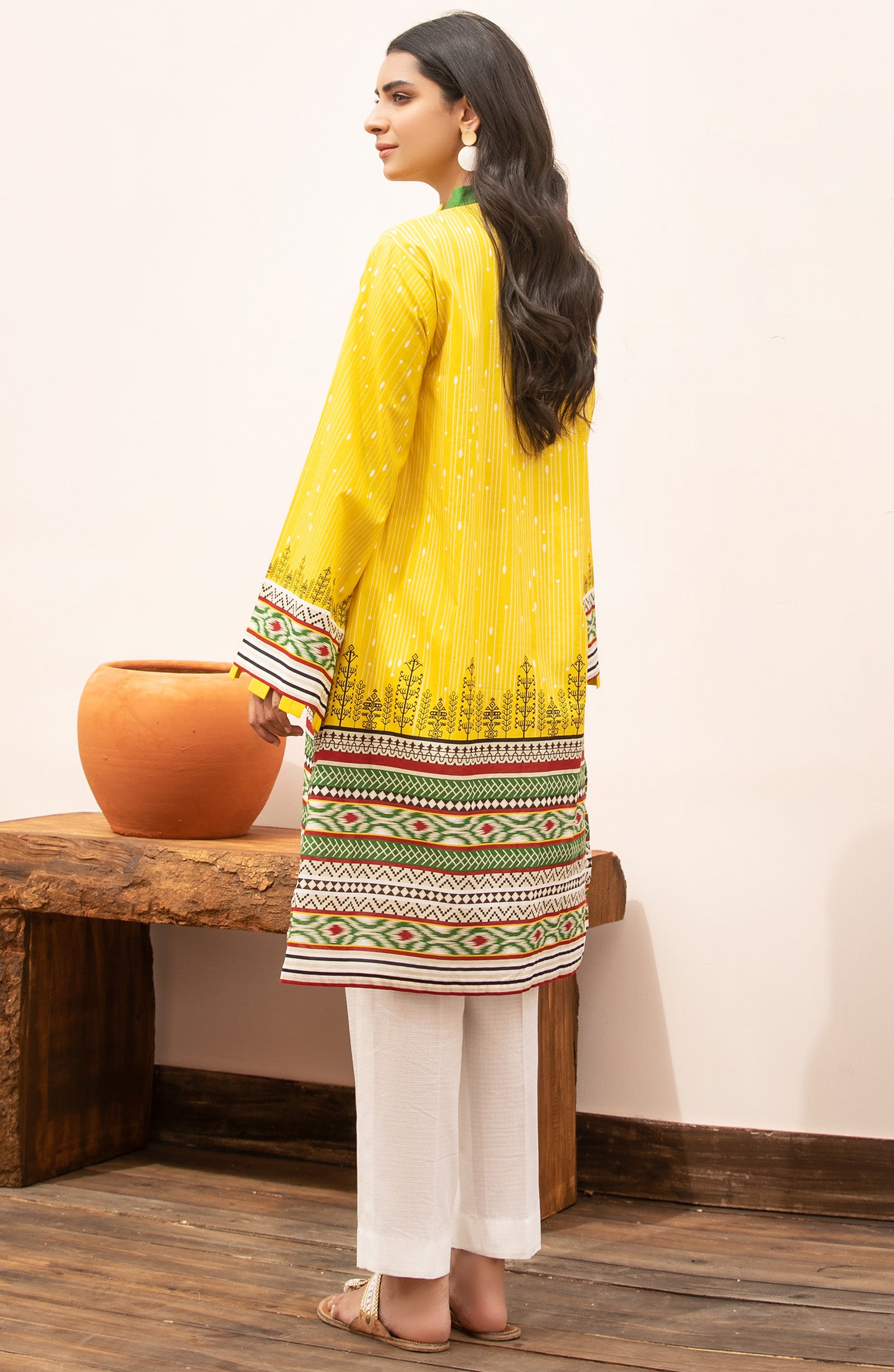 Stitched 1 Piece Printed Cambric Shirt (HCS-039/S YELLOW)